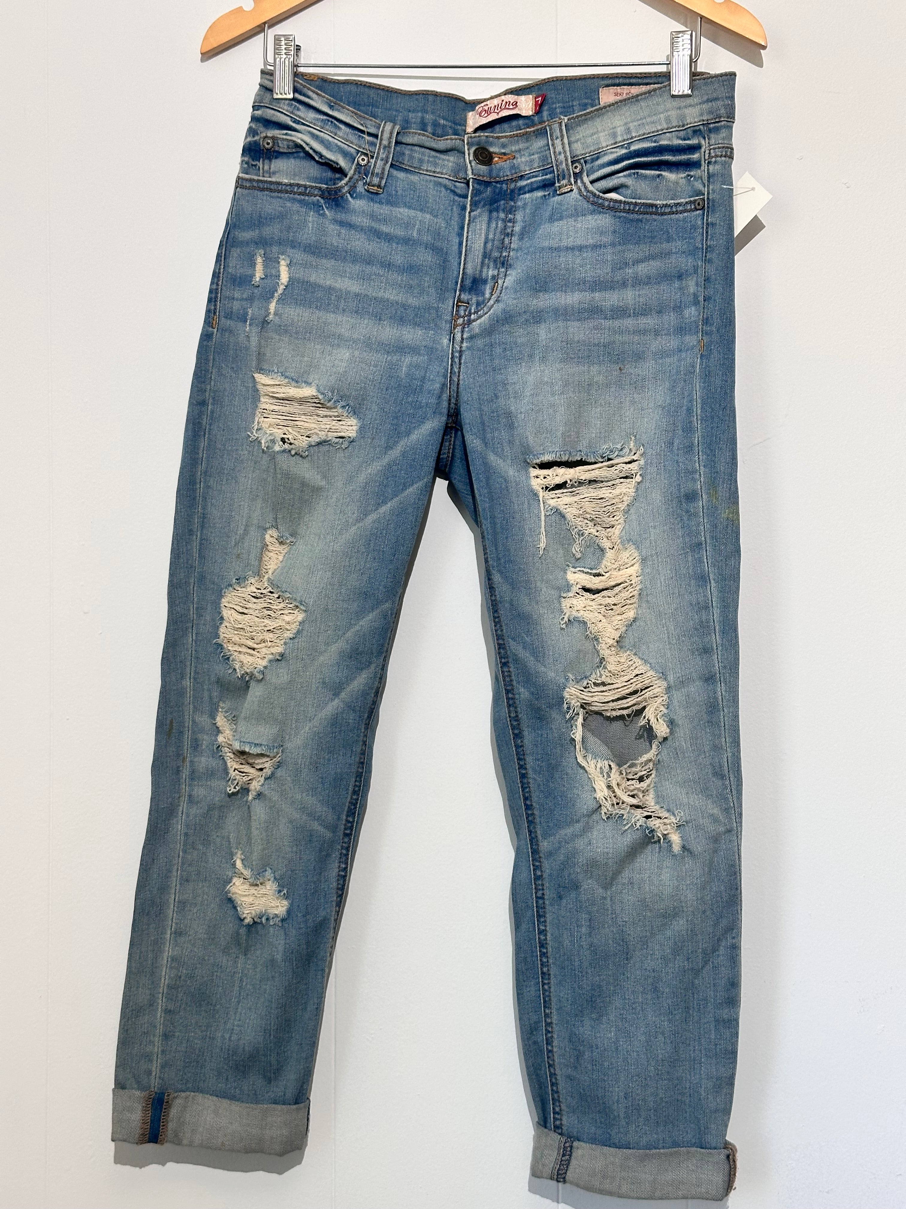 Eunina Distressed Acid Wash Boyfriend Jeans Size 7