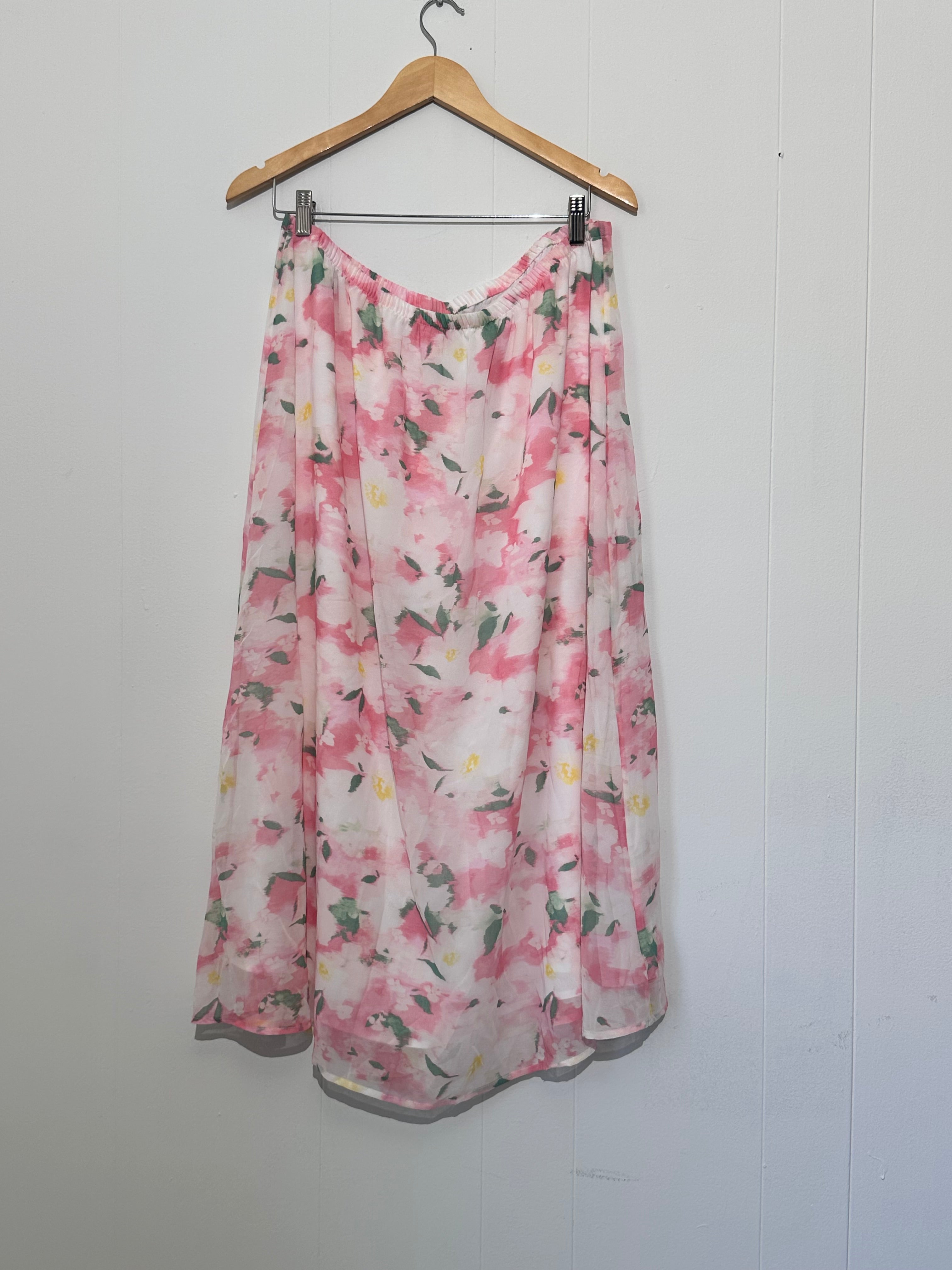 A New Day Romantic Pink Floral A-Line Skirt XL
