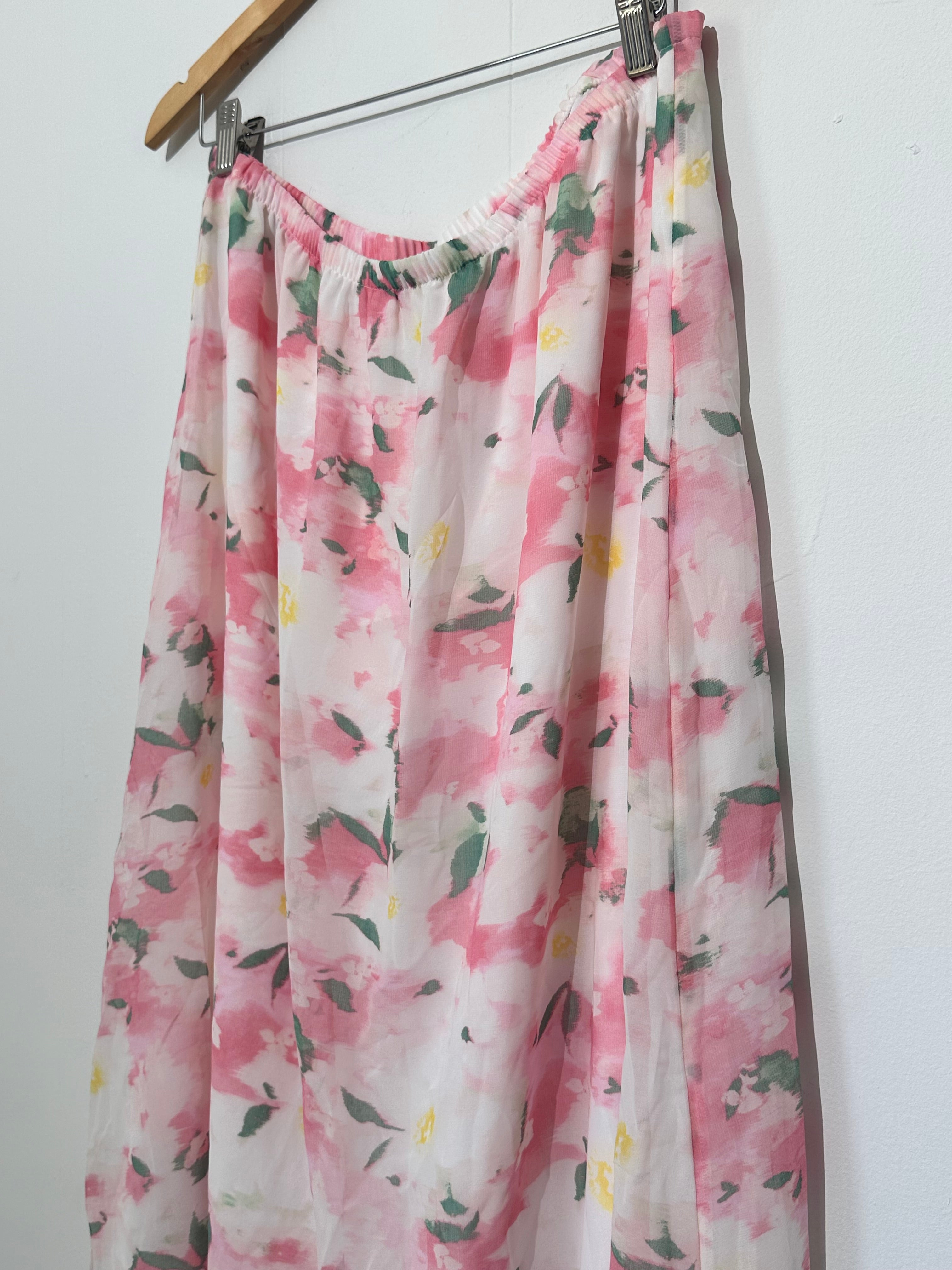 A New Day Romantic Pink Floral A-Line Skirt XL