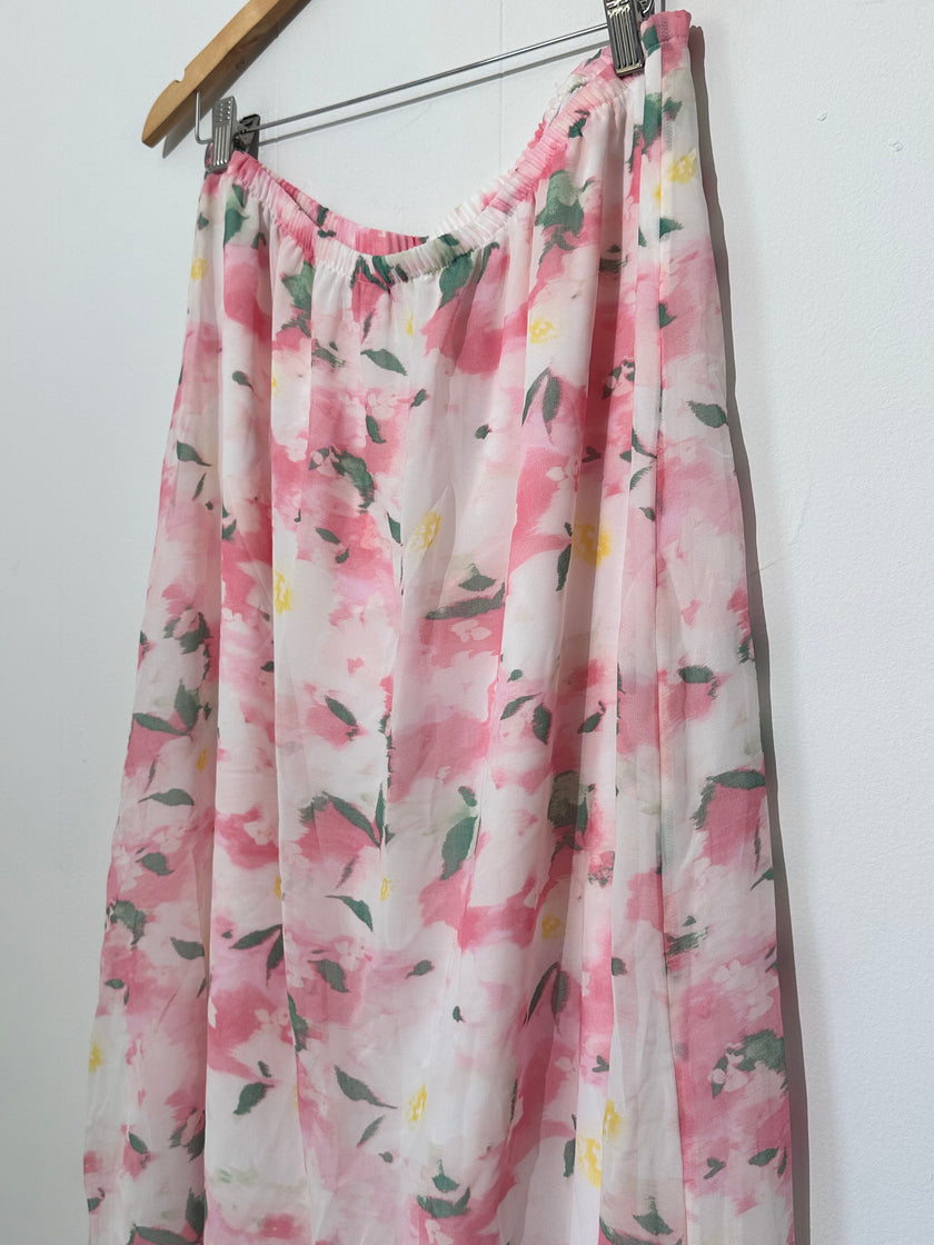 A New Day Romantic Pink Floral A-Line Skirt XL