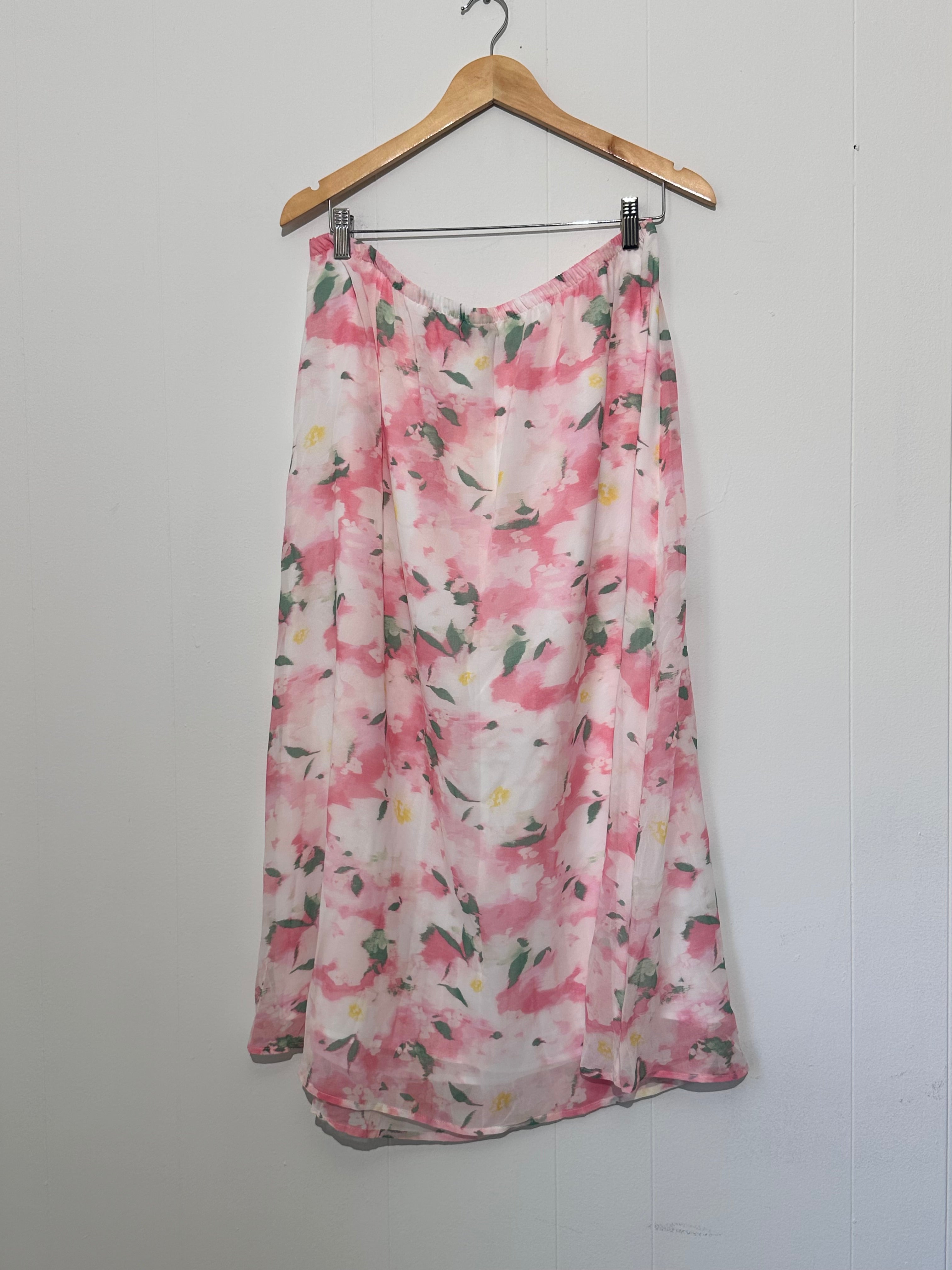 A New Day Romantic Pink Floral A-Line Skirt XL