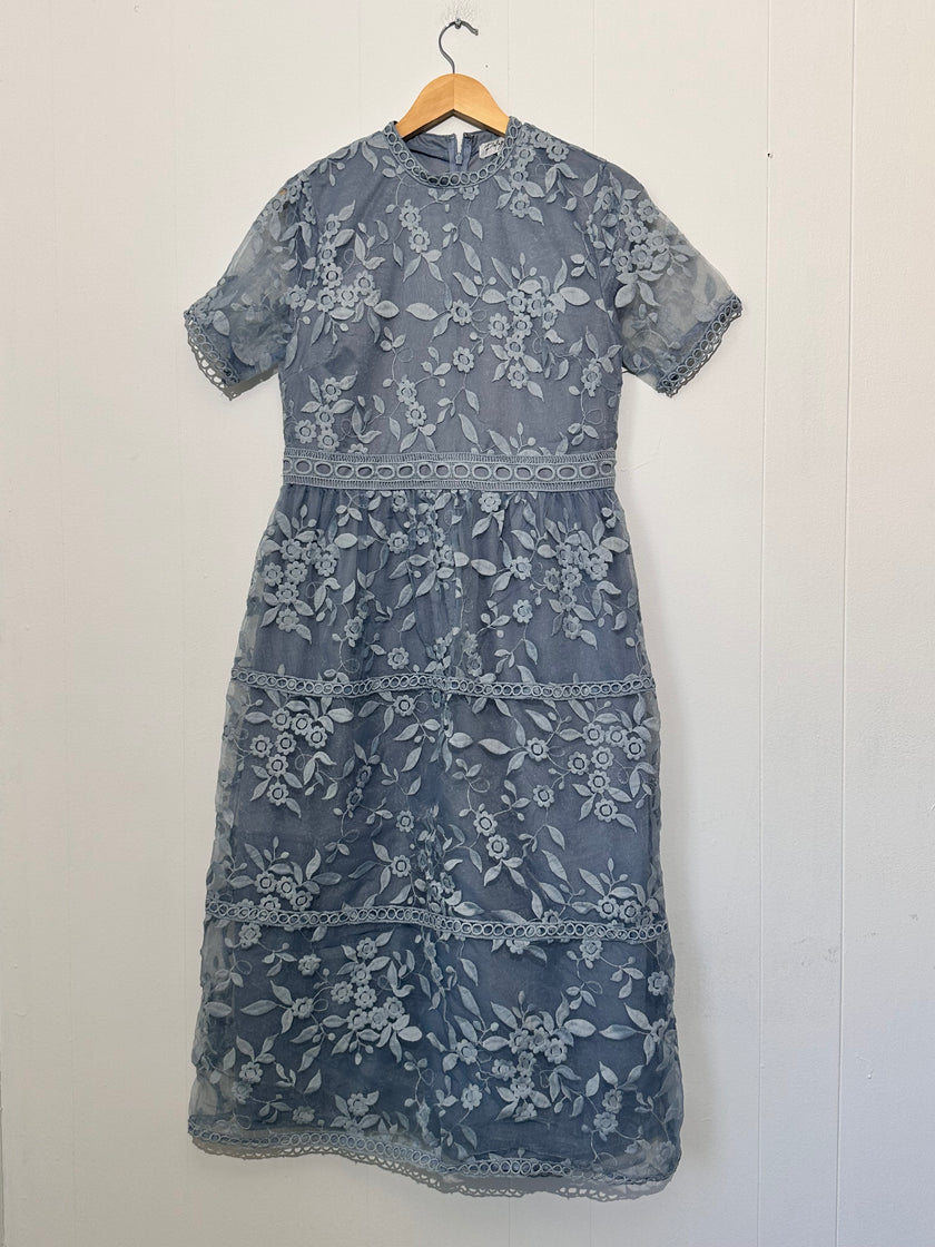 Polagram Blue floral lace midi dress Large