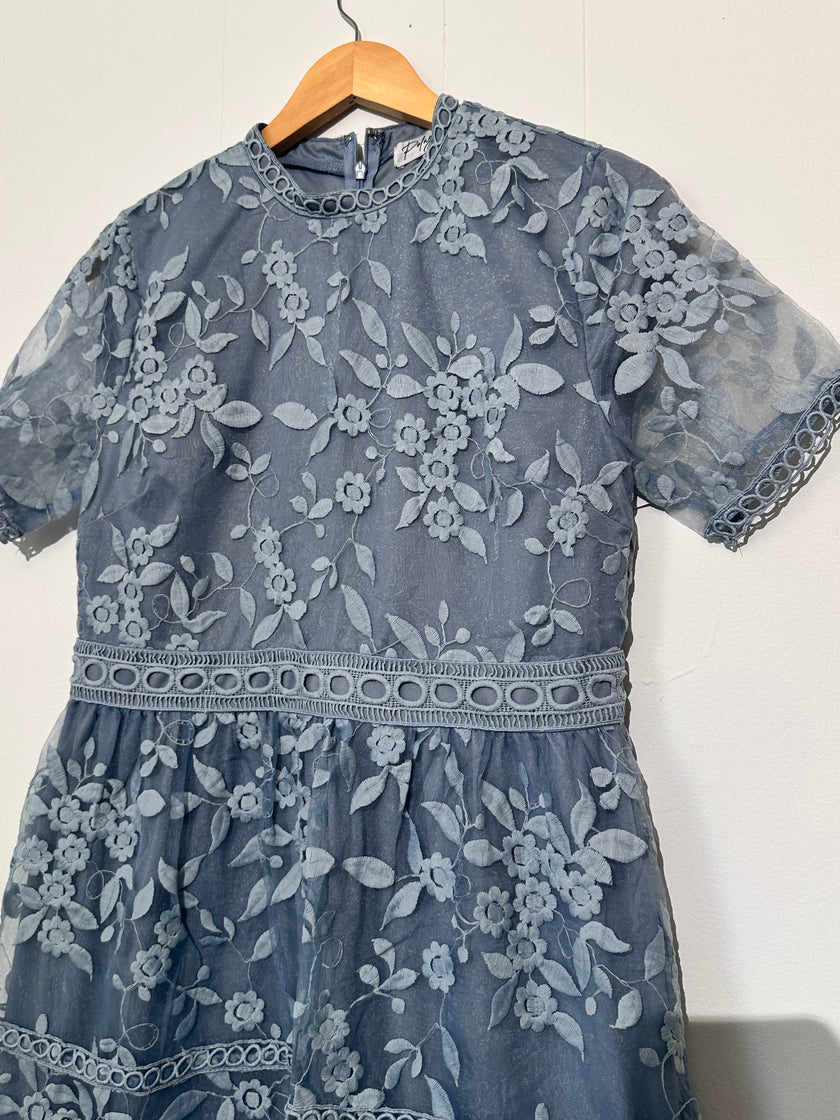 Polagram Blue floral lace midi dress Large