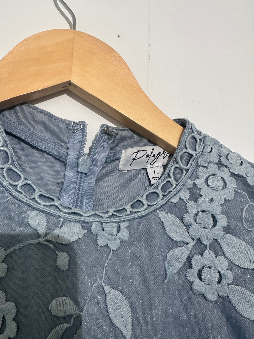 Polagram Blue floral lace midi dress Large