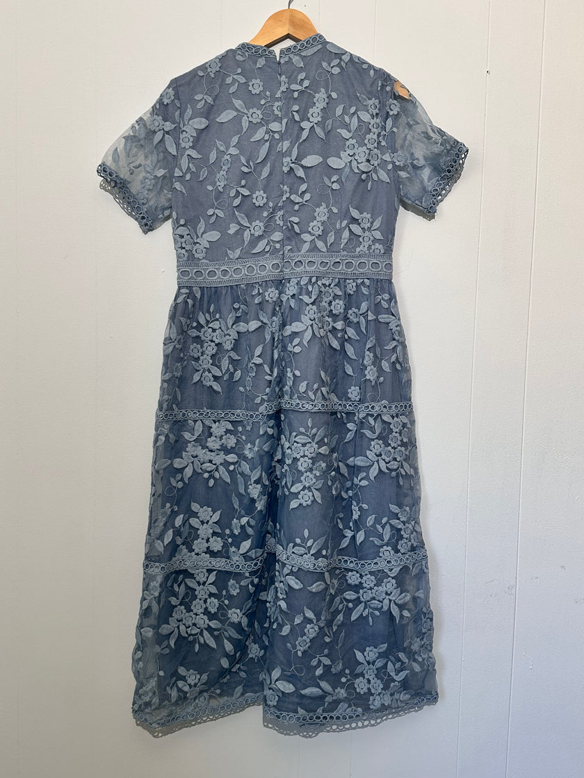 Polagram Blue floral lace midi dress Large