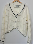 SHEIN Cream Cropped Cardigan Black Trim Large