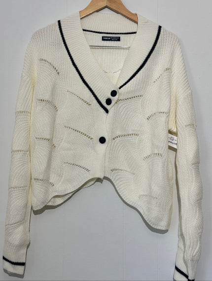 SHEIN Cream Cropped Cardigan Black Trim Large