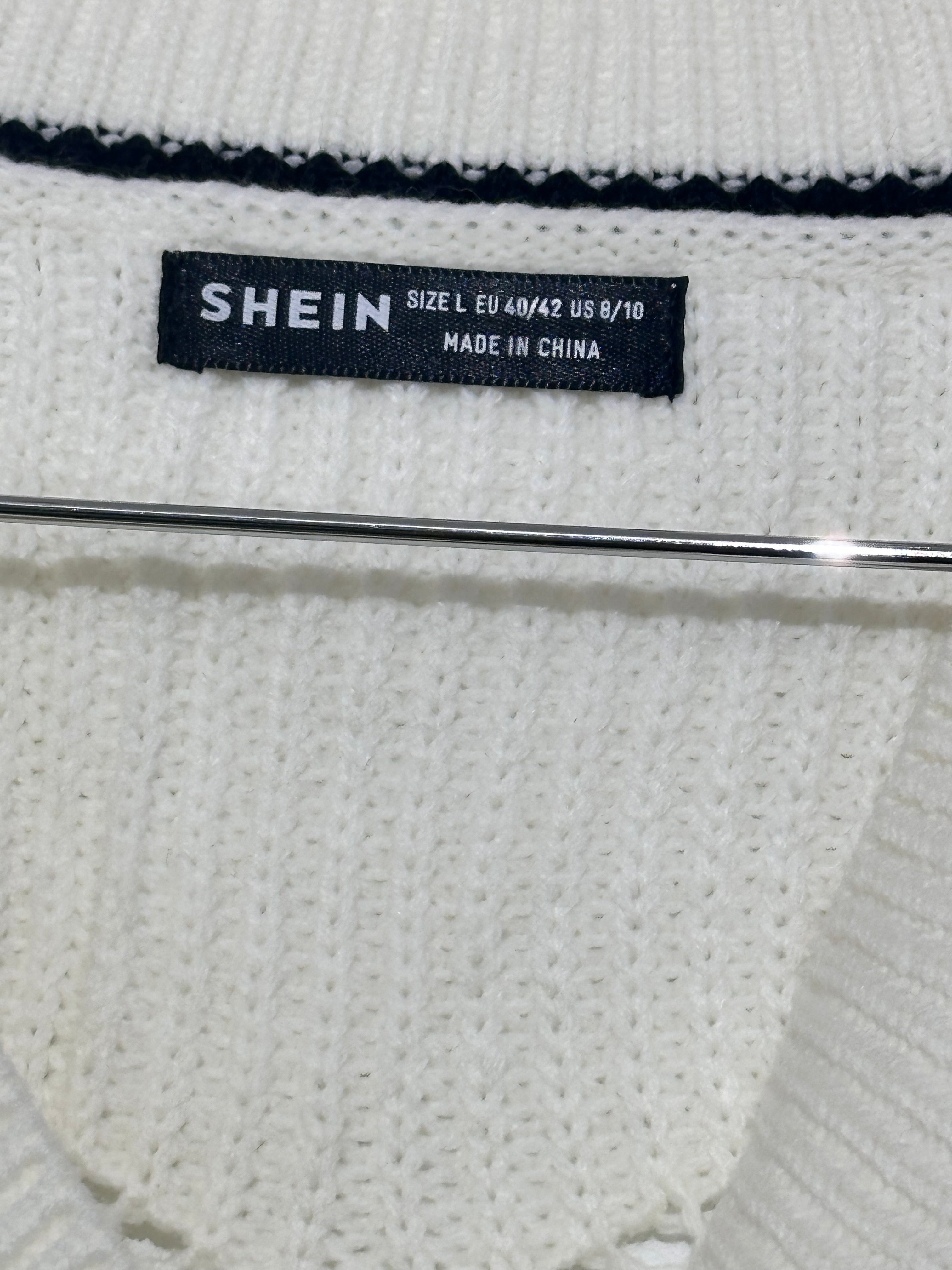 SHEIN Cream Cropped Cardigan Black Trim Large