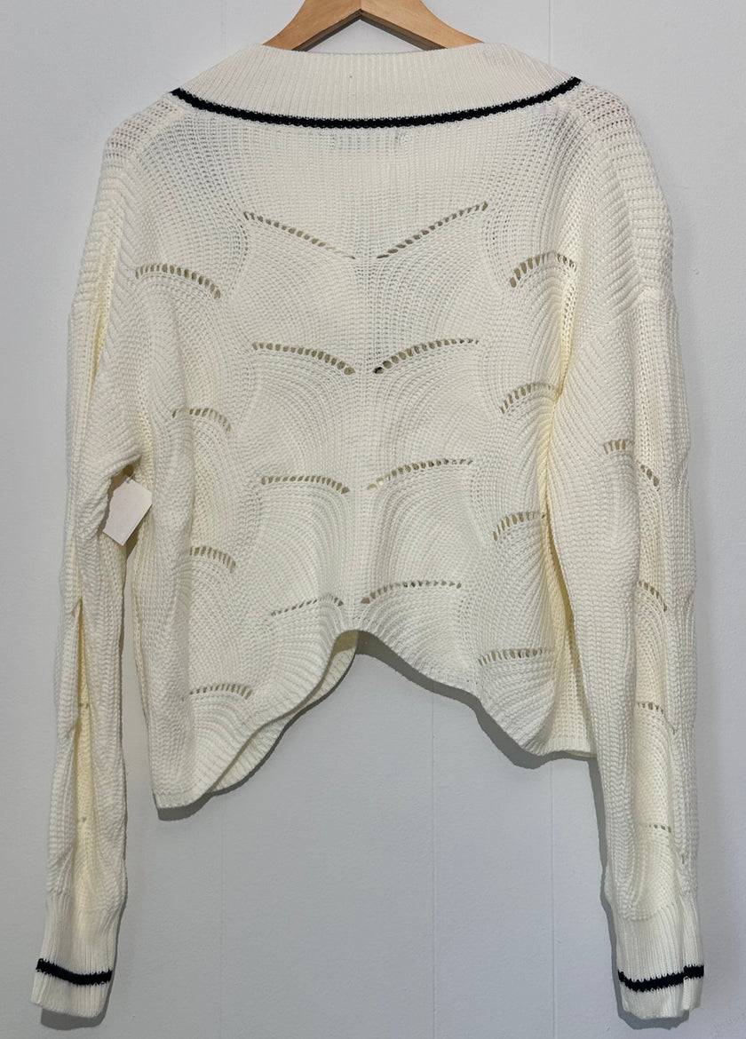SHEIN Cream Cropped Cardigan Black Trim Large