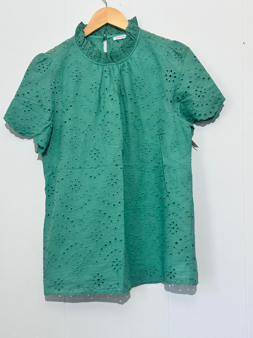 Staccato Green Eyelet lace blouse Large