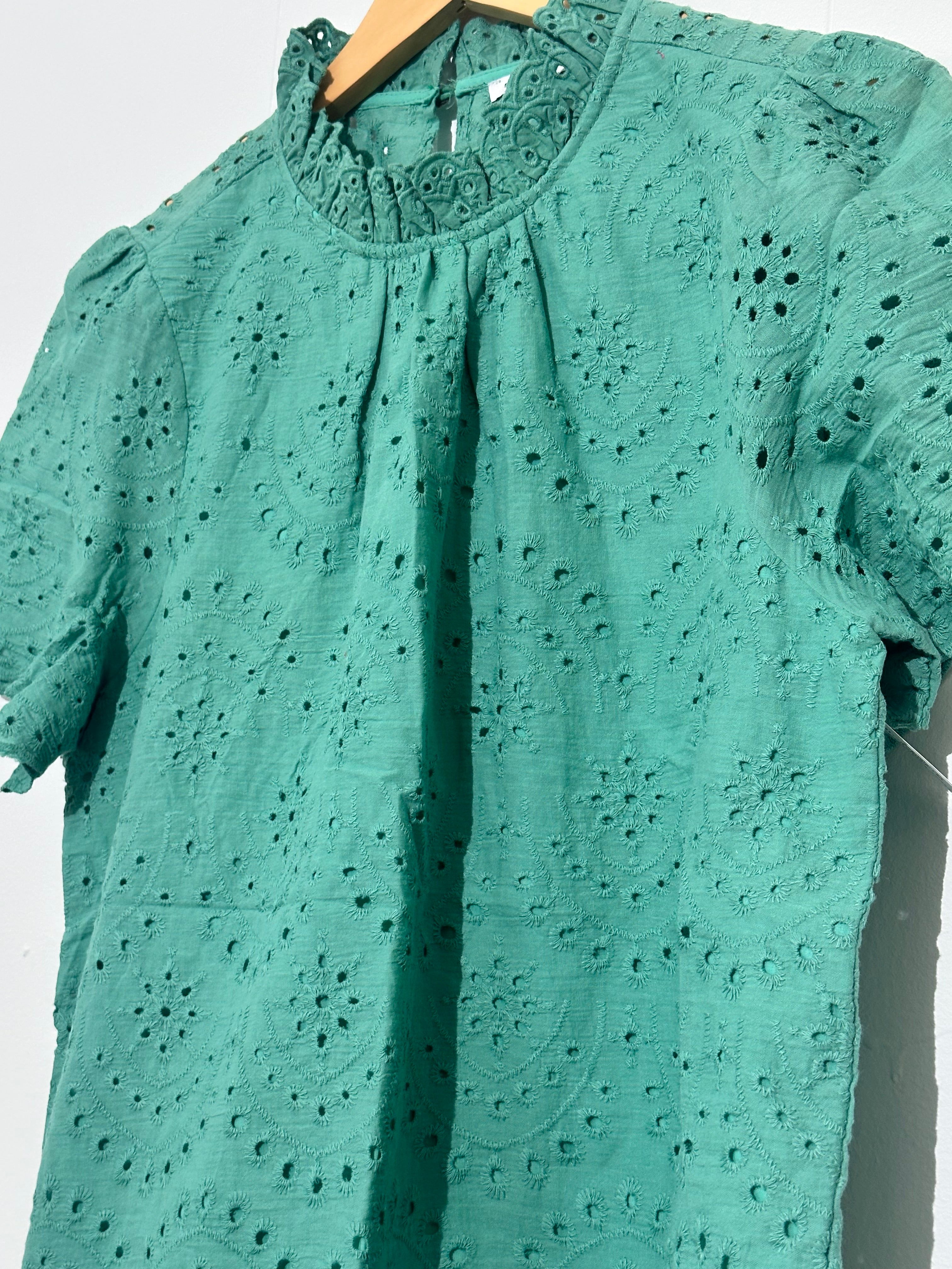 Staccato Green Eyelet lace blouse Large