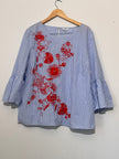 Crown & IVY Embroidered Floral Striped Blouse with Bell sleeves XL