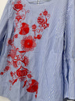 Crown & IVY Embroidered Floral Striped Blouse with Bell sleeves XL