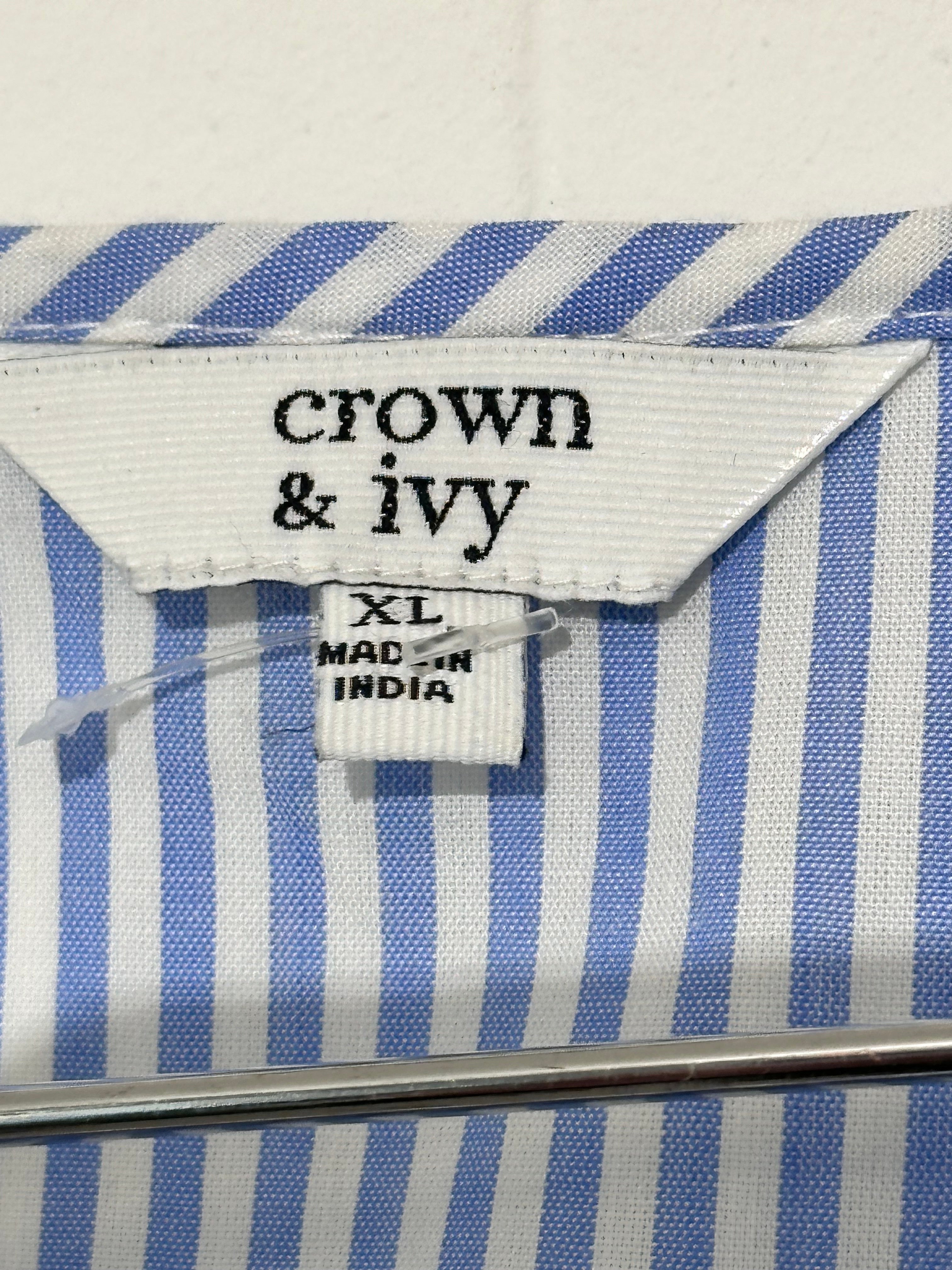Crown & IVY Embroidered Floral Striped Blouse with Bell sleeves XL