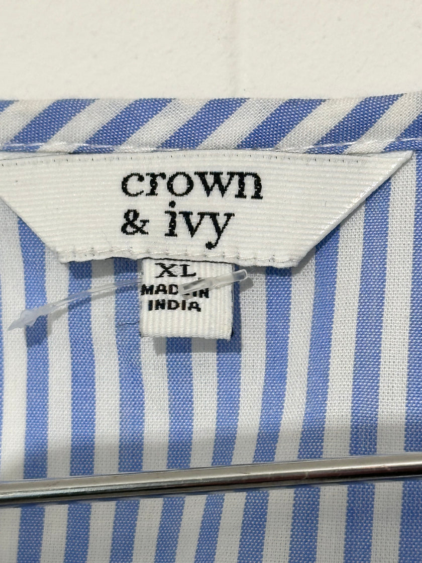Crown & IVY Embroidered Floral Striped Blouse with Bell sleeves XL
