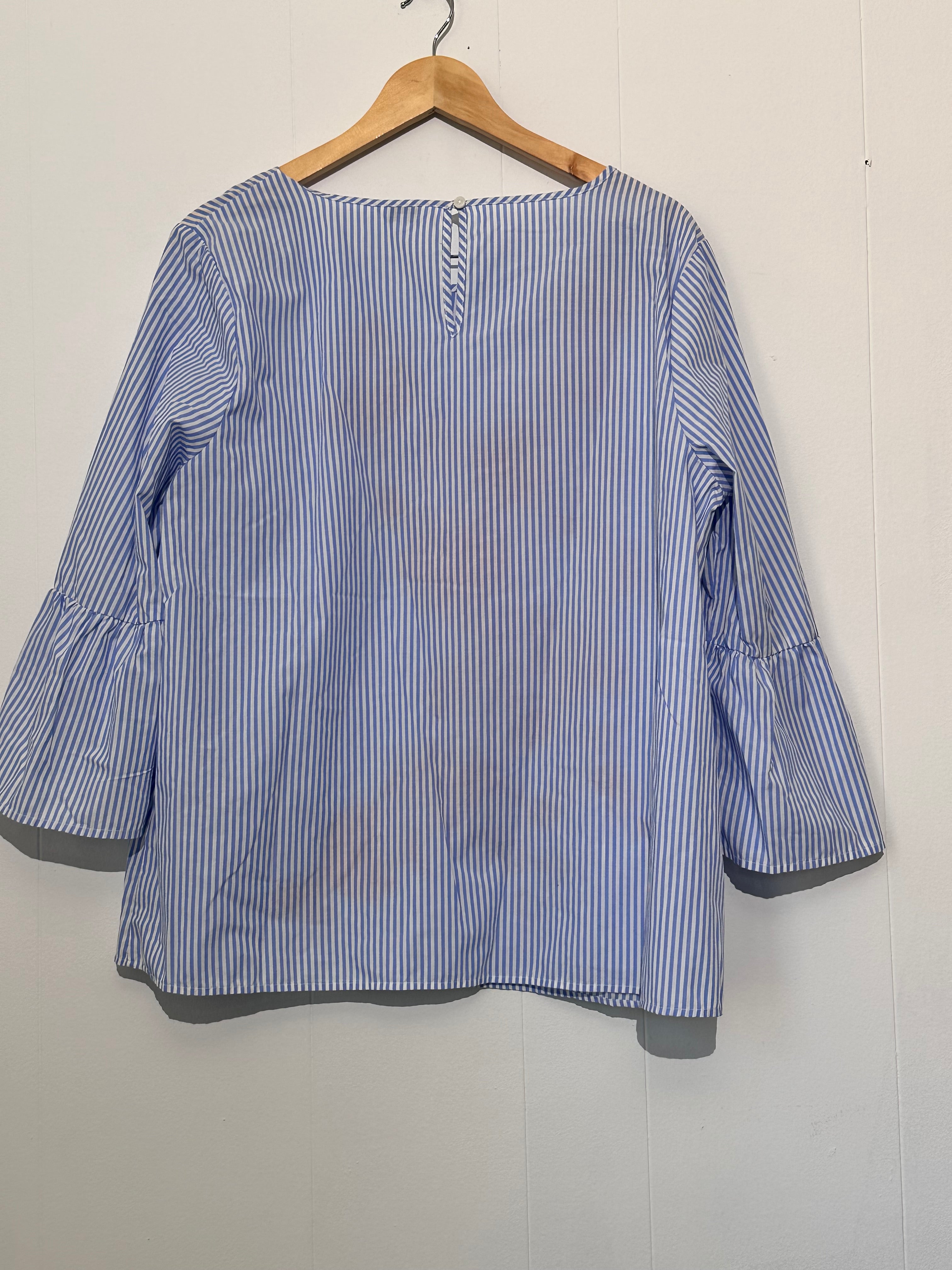 Crown & IVY Embroidered Floral Striped Blouse with Bell sleeves XL