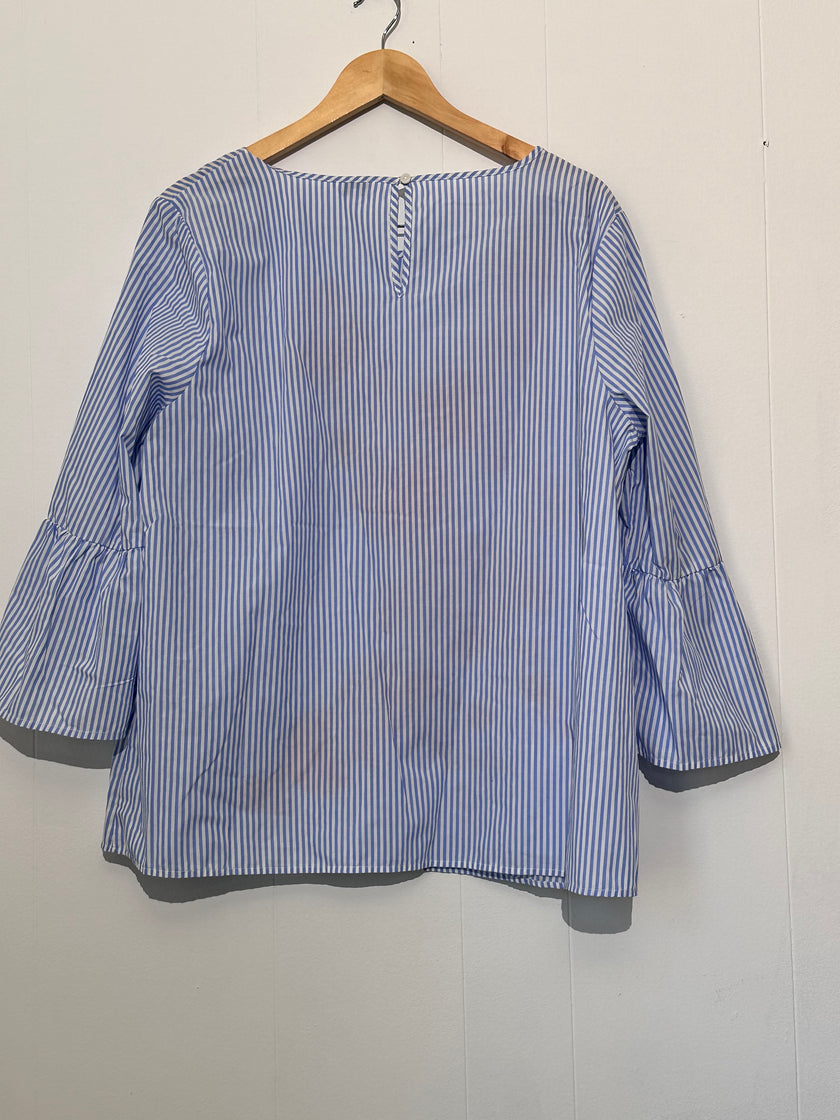 Crown & IVY Embroidered Floral Striped Blouse with Bell sleeves XL