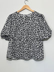 Leopard Print Peplum Blouse with Puff Sleeves Shein Size Large