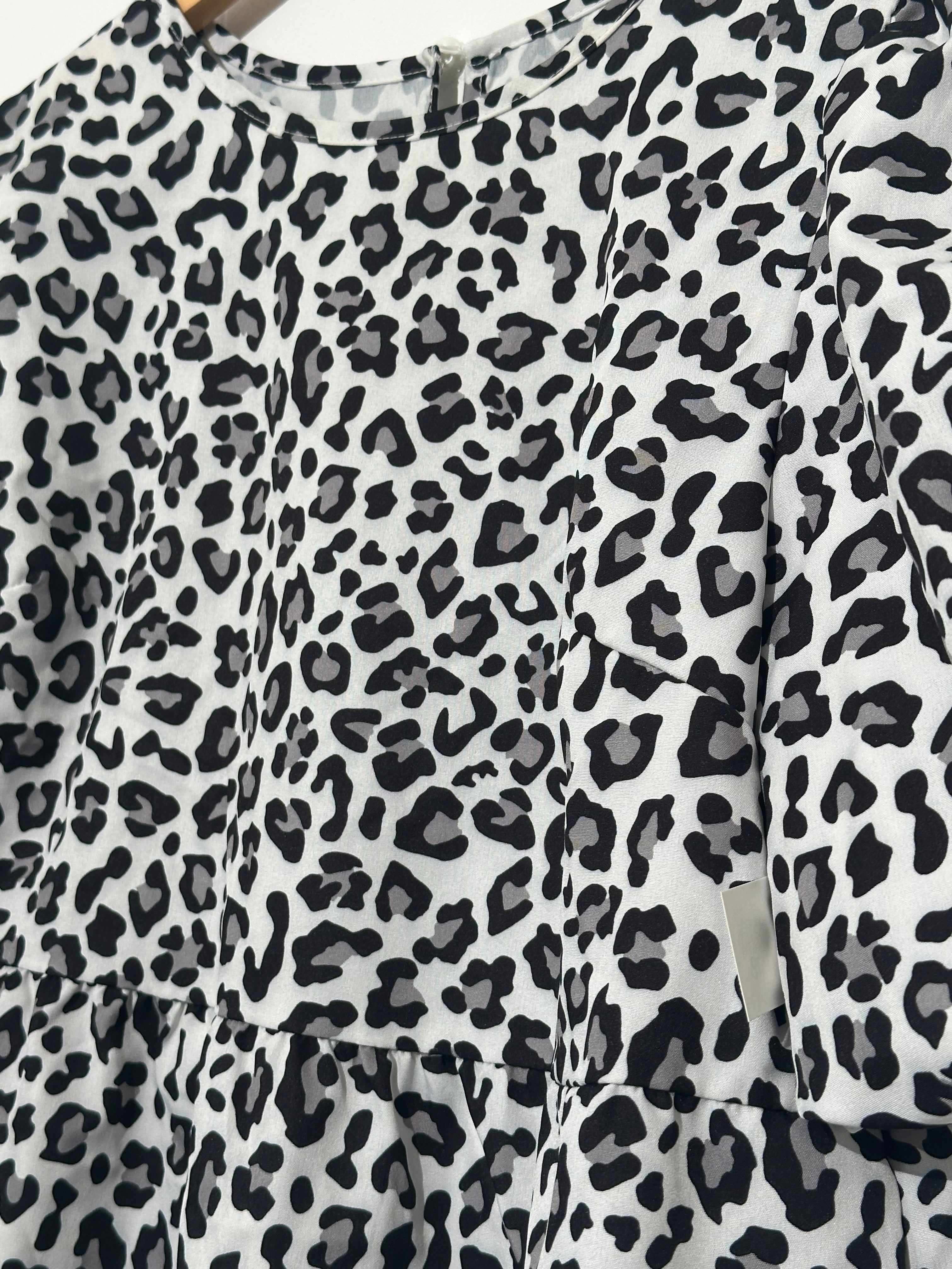 Leopard Print Peplum Blouse with Puff Sleeves Shein Size Large
