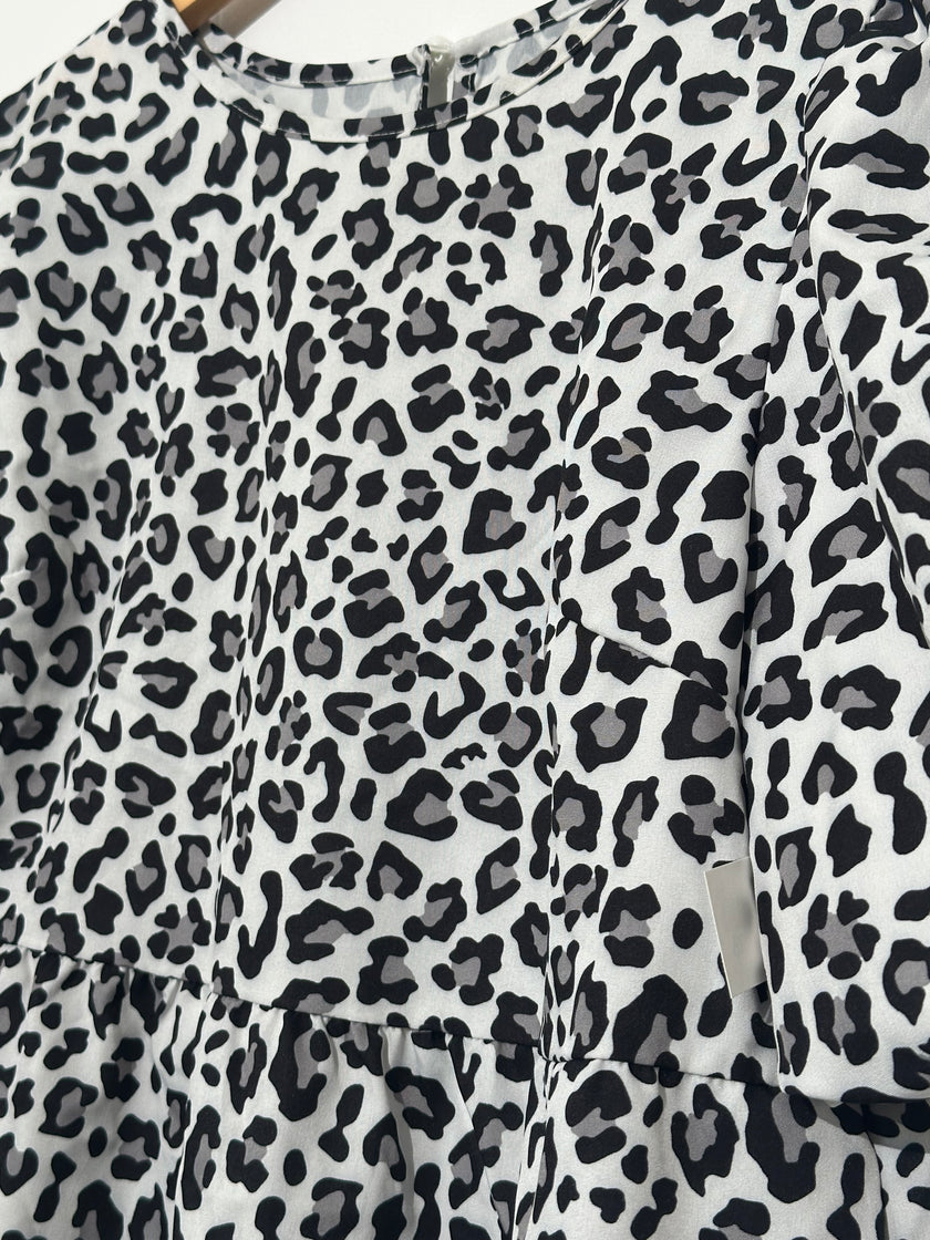 Leopard Print Peplum Blouse with Puff Sleeves Shein Size Large