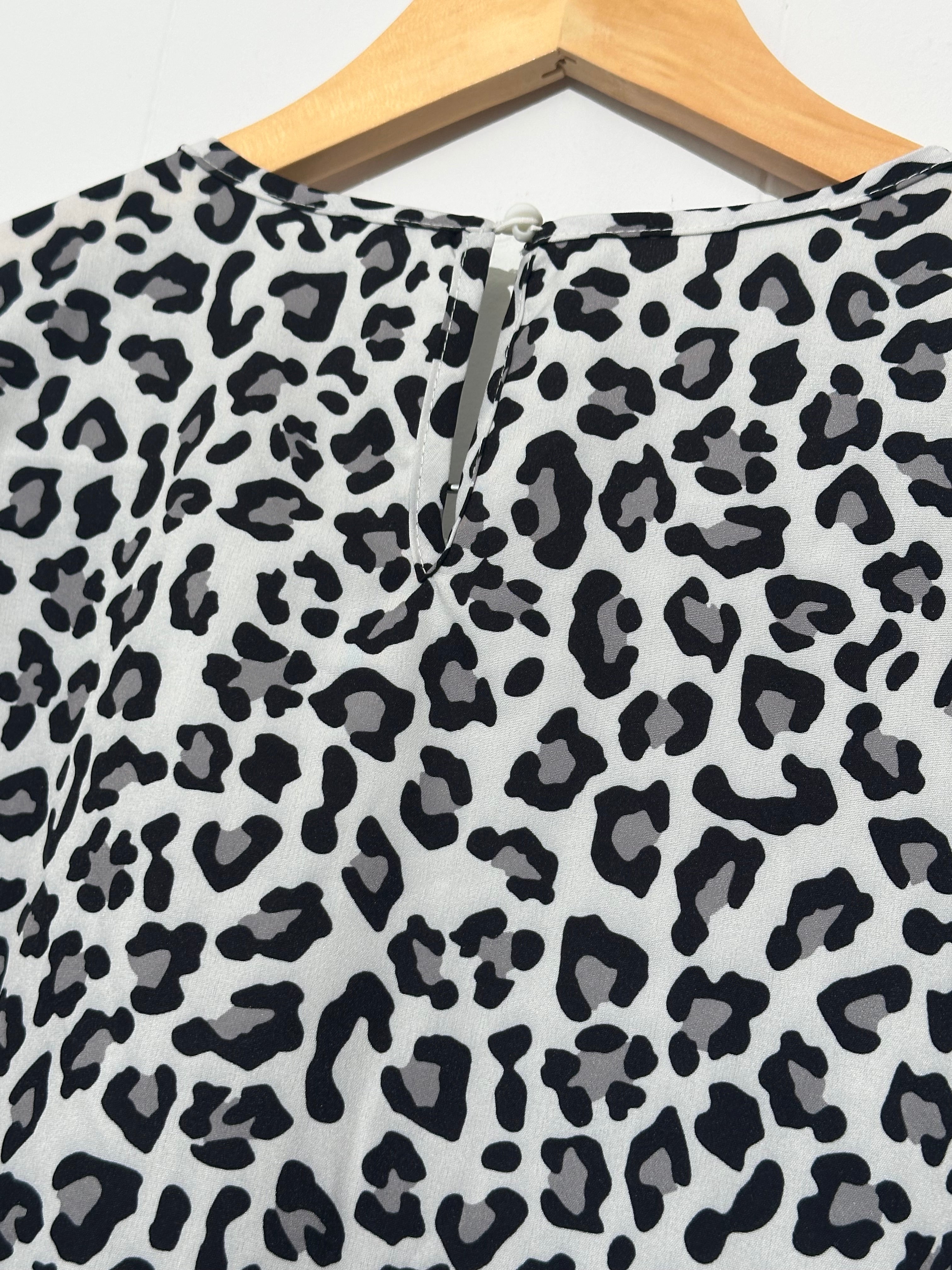 Leopard Print Peplum Blouse with Puff Sleeves Shein Size Large