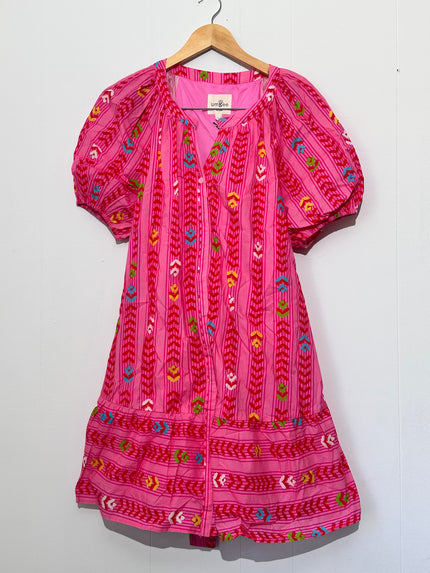 Umgee Pink Printed Puff Sleeve Mini Dress large