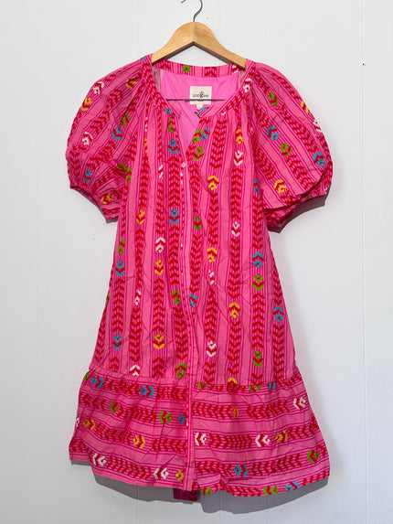 Umgee Pink Printed Puff Sleeve Mini Dress large