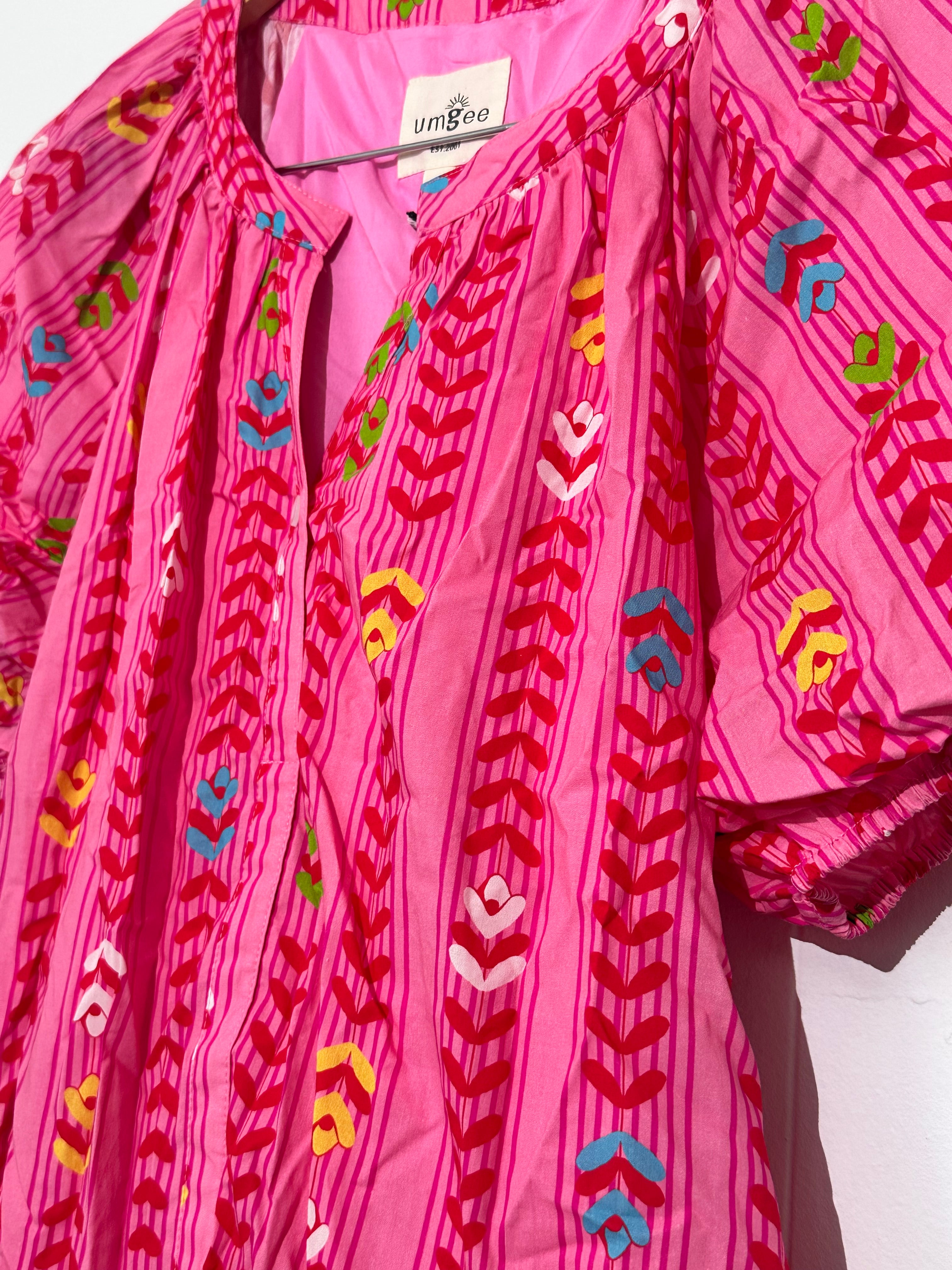 Umgee Pink Printed Puff Sleeve Mini Dress large