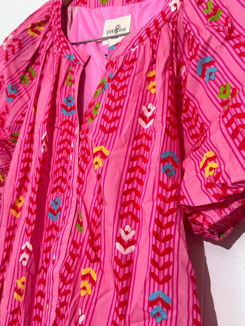 Umgee Pink Printed Puff Sleeve Mini Dress large