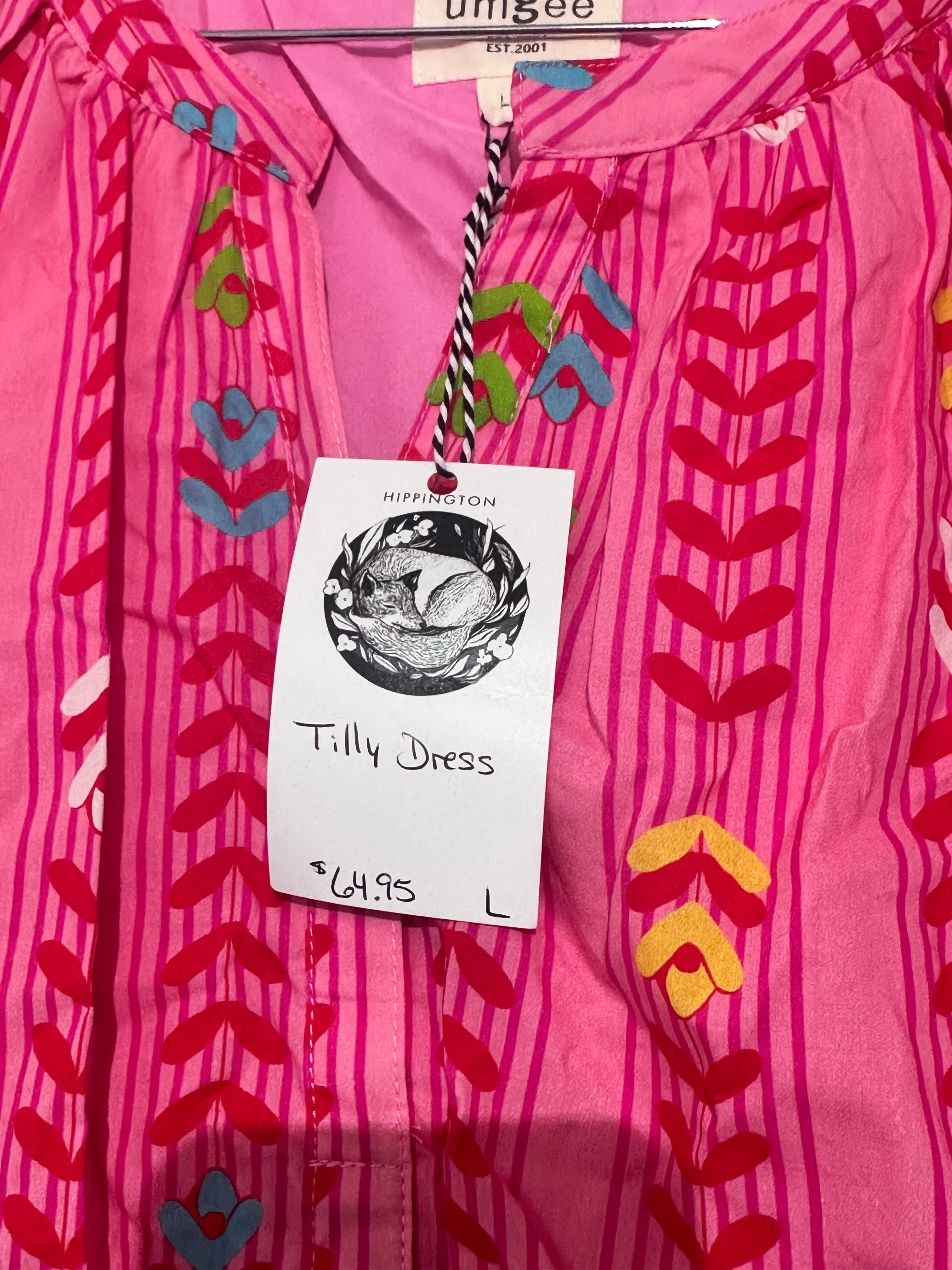 Umgee Pink Printed Puff Sleeve Mini Dress large