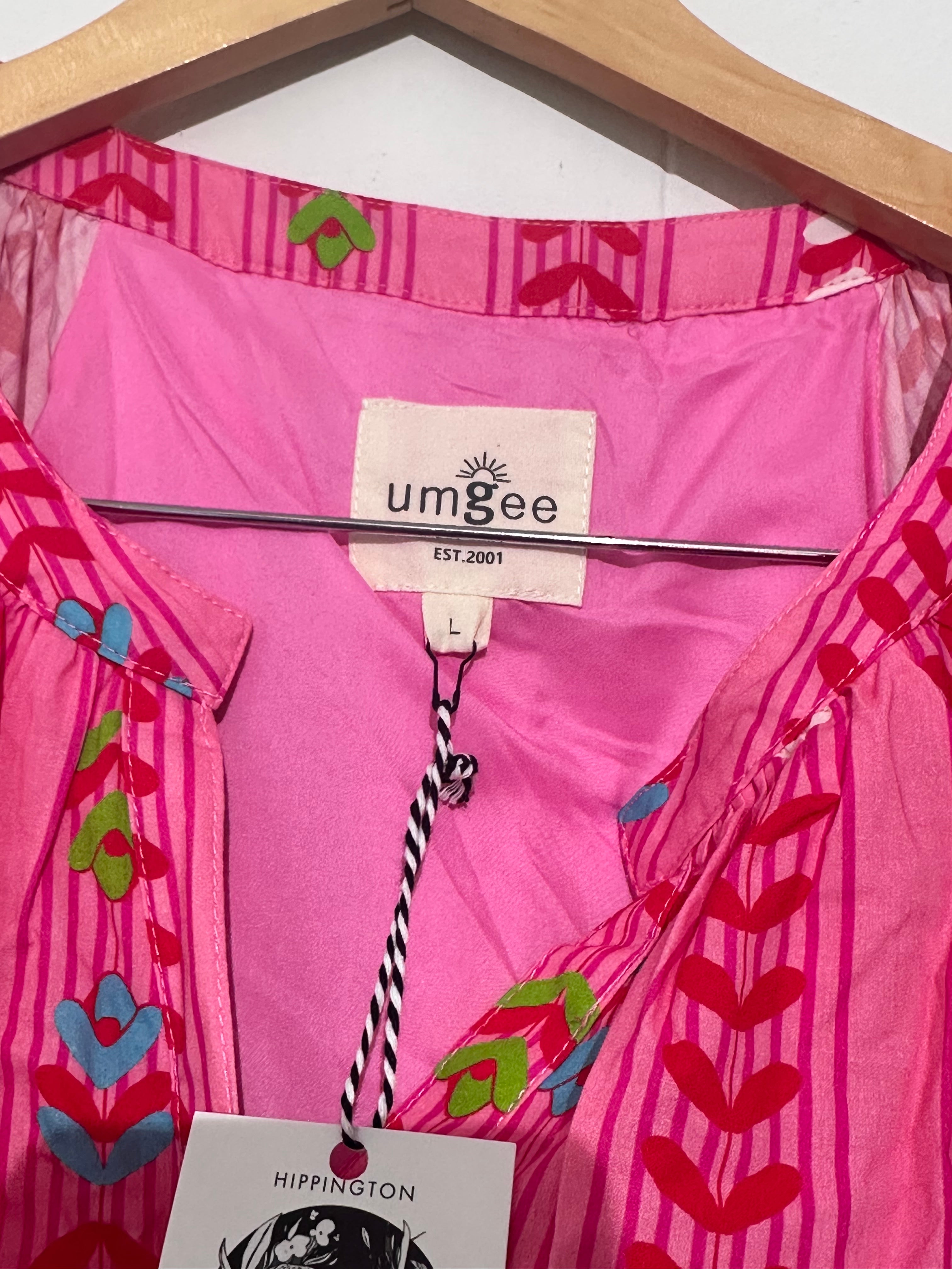 Umgee Pink Printed Puff Sleeve Mini Dress large