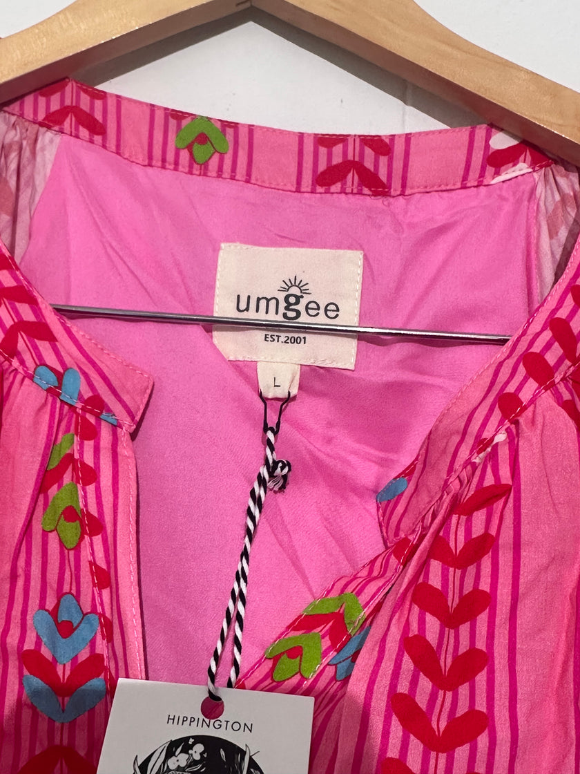 Umgee Pink Printed Puff Sleeve Mini Dress large