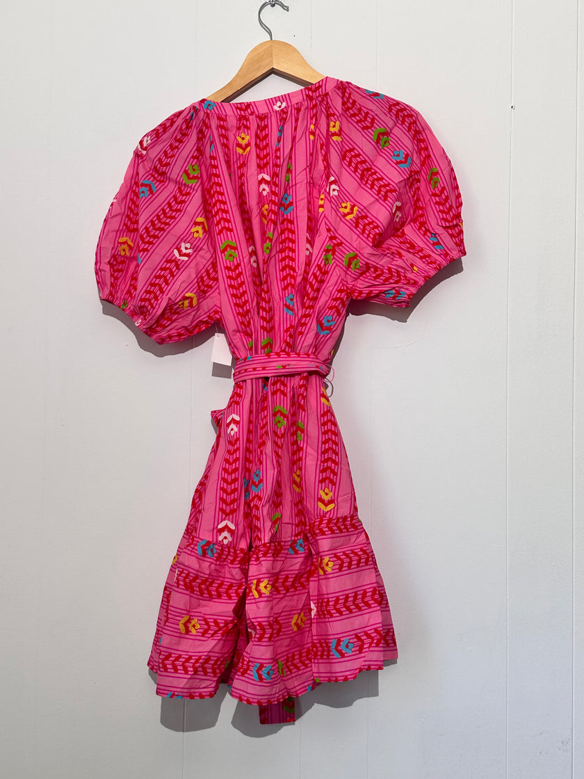 Umgee Pink Printed Puff Sleeve Mini Dress large