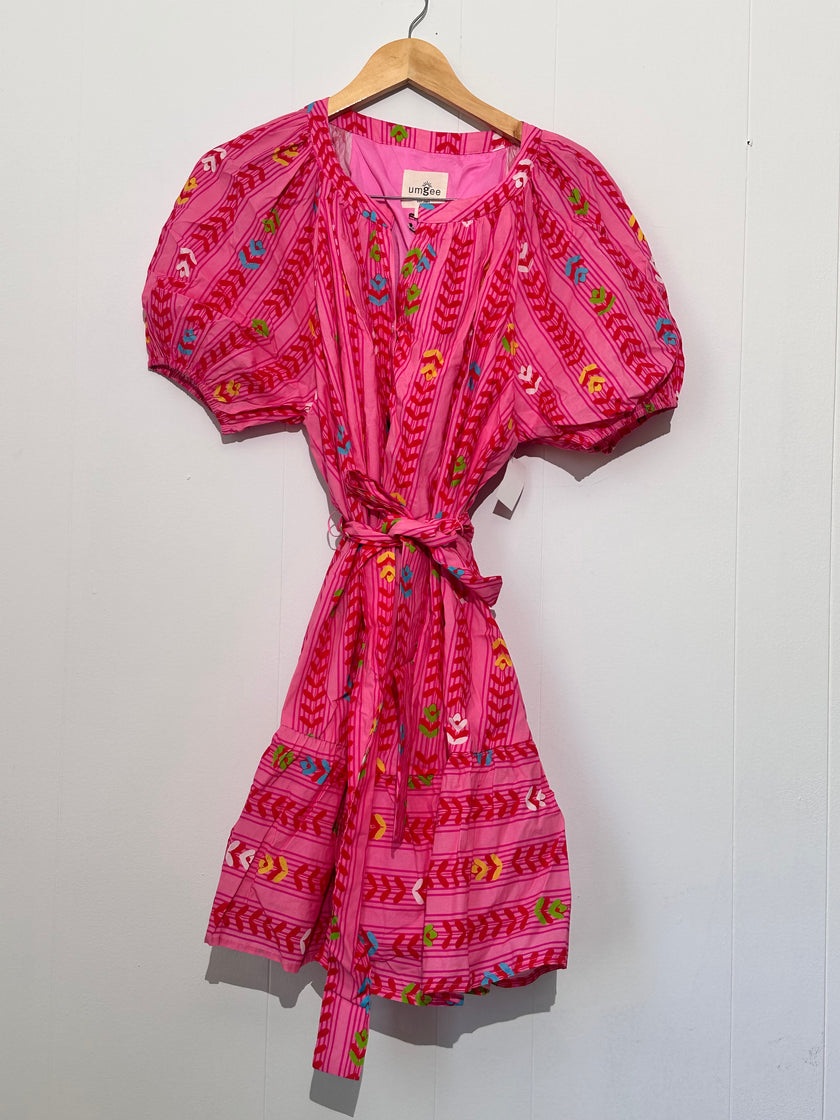 Umgee Pink Printed Puff Sleeve Mini Dress large