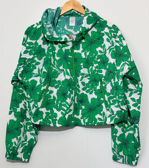 J. Crew Green & White floral Hooded Jacket Large (NWT)