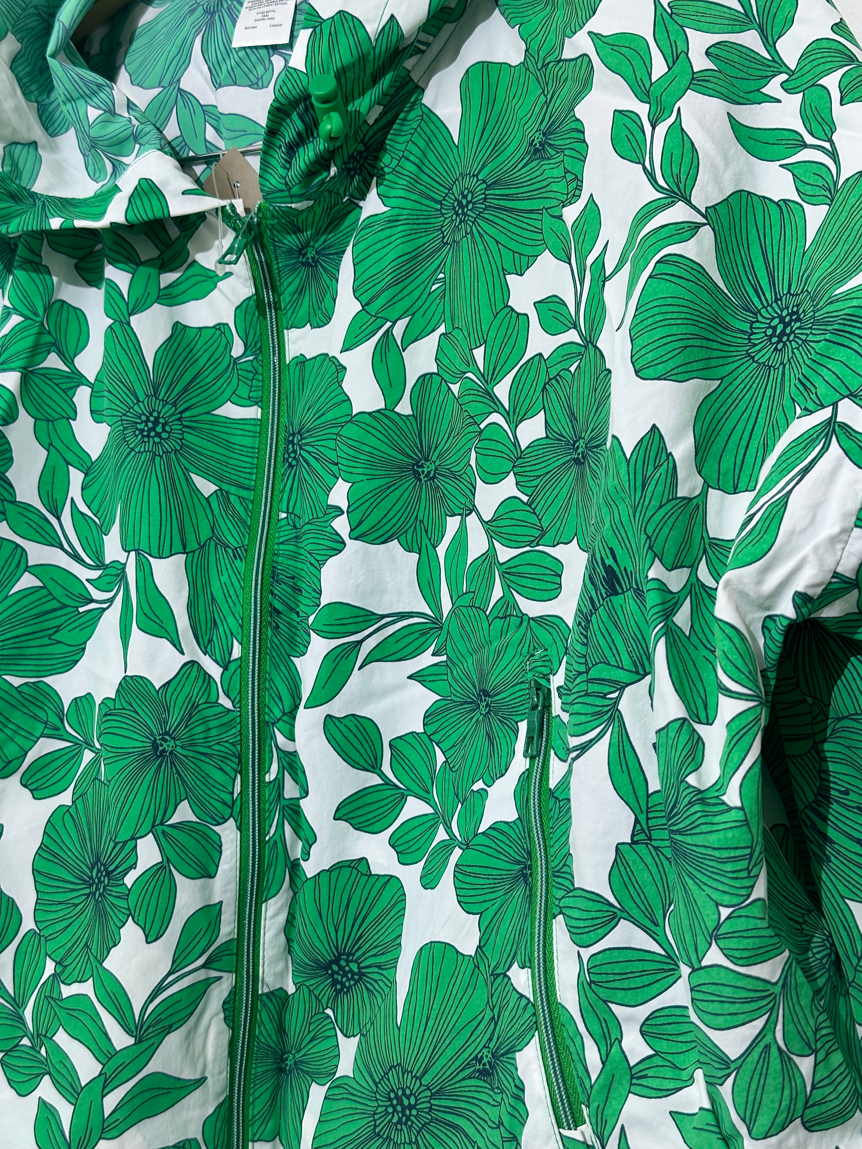 J. Crew Green & White floral Hooded Jacket Large (NWT)