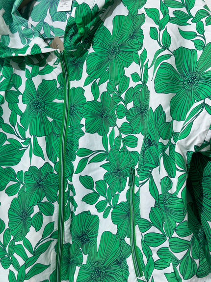J. Crew Green & White floral Hooded Jacket Large (NWT)