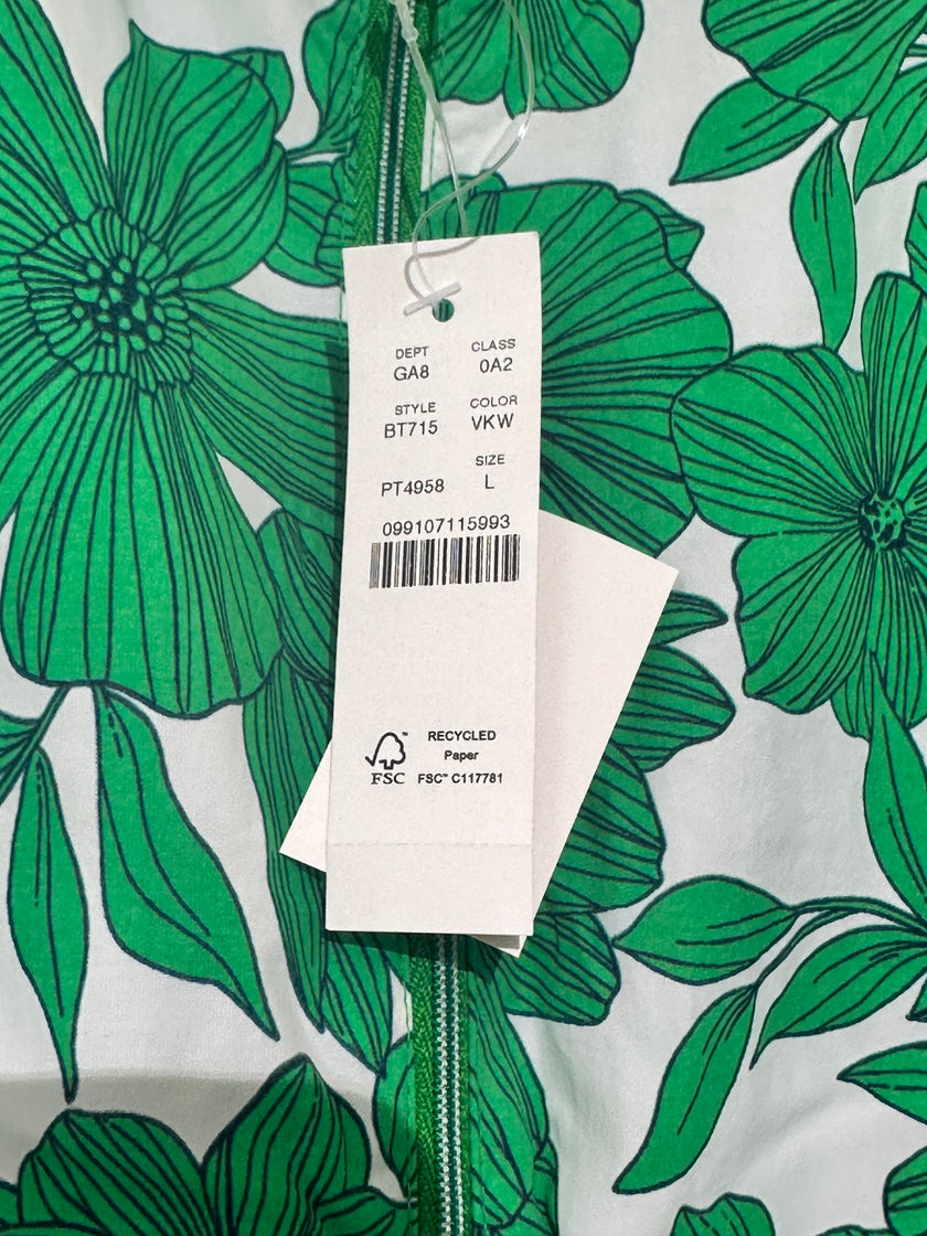 J. Crew Green & White floral Hooded Jacket Large (NWT)