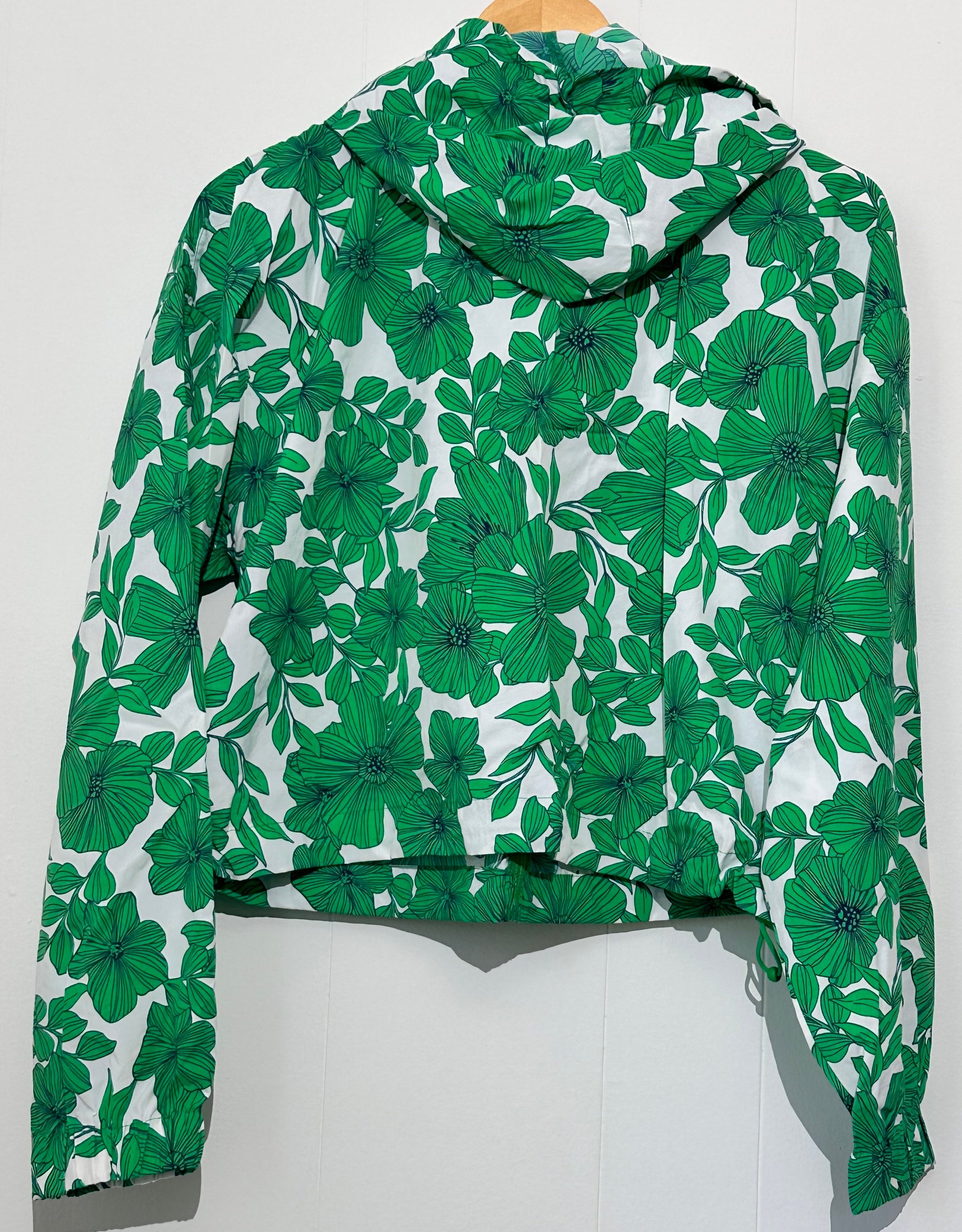 J. Crew Green & White floral Hooded Jacket Large (NWT)