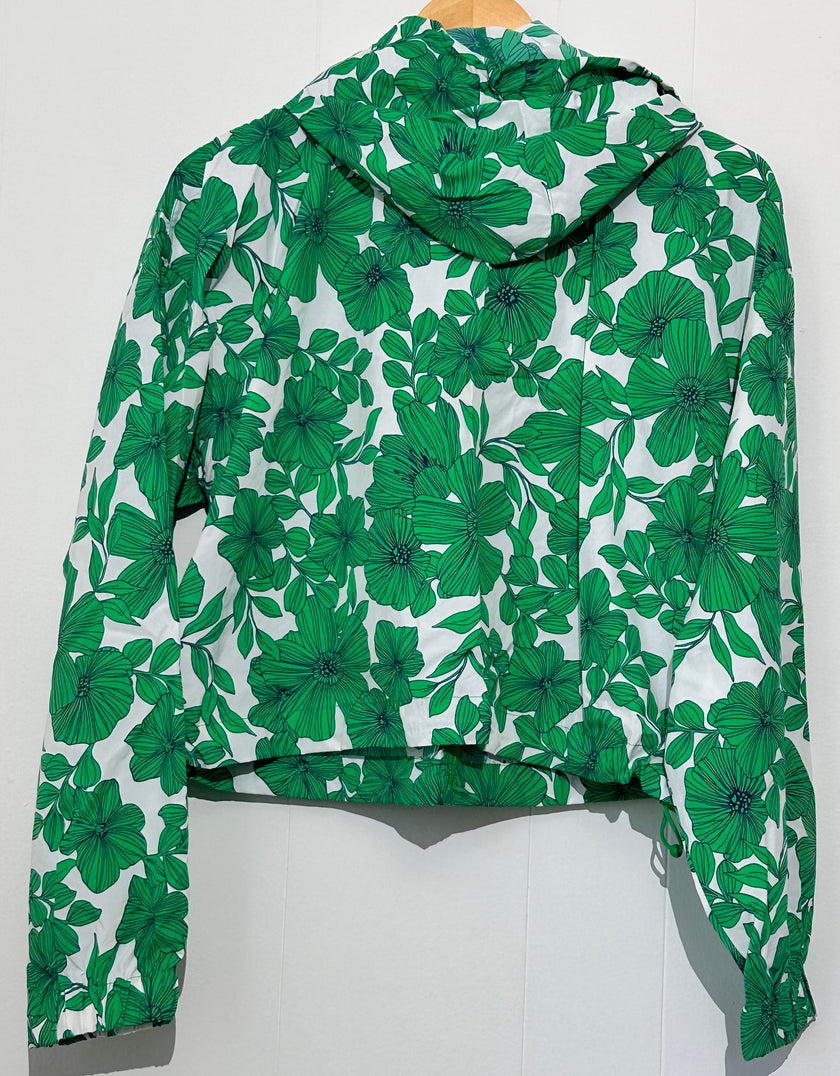 J. Crew Green & White floral Hooded Jacket Large (NWT)