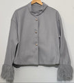 SHEIN Women's Gray Cropped Jacket With Faux Fur Sleeves XL