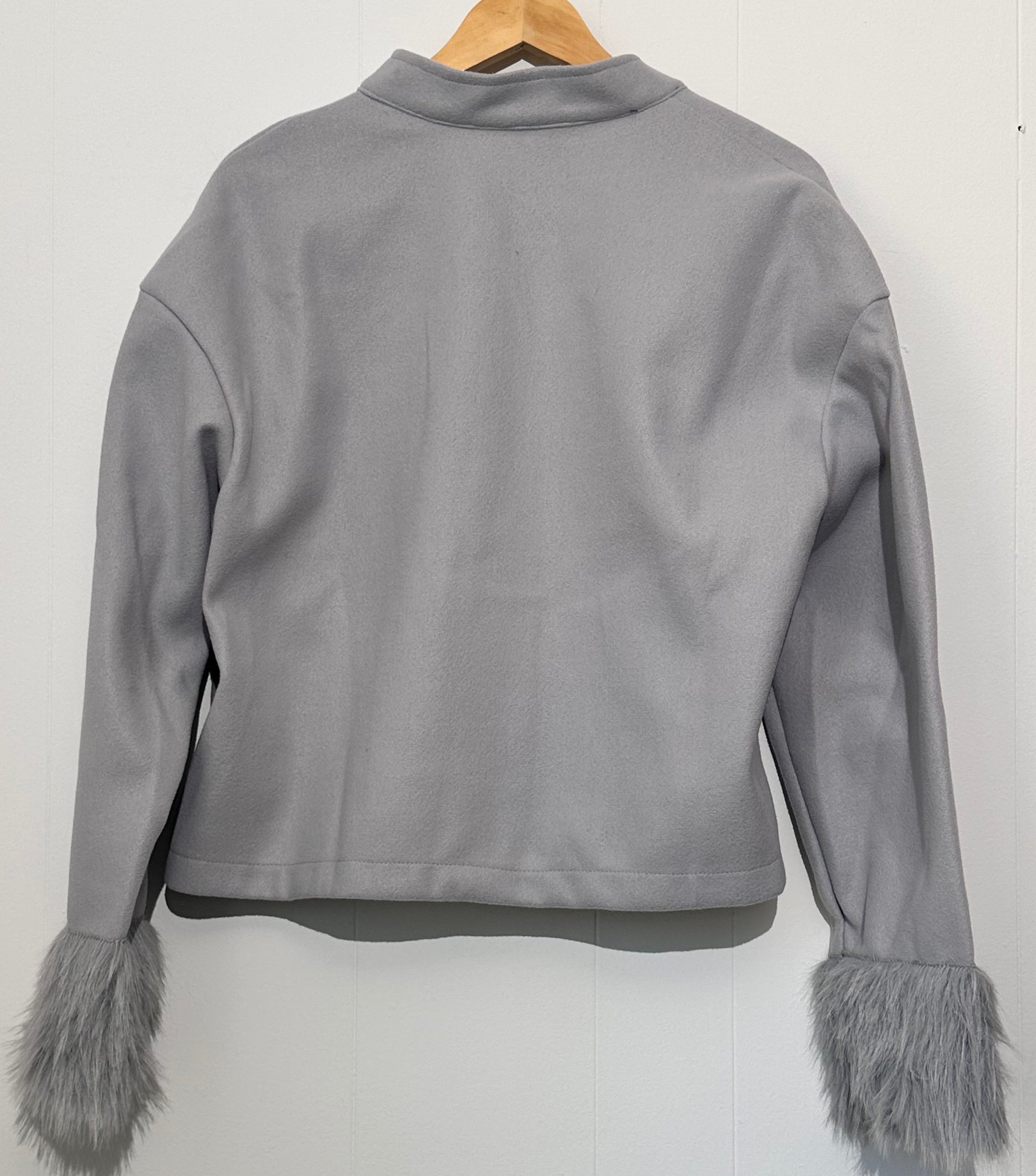 SHEIN Women's Gray Cropped Jacket With Faux Fur Sleeves XL