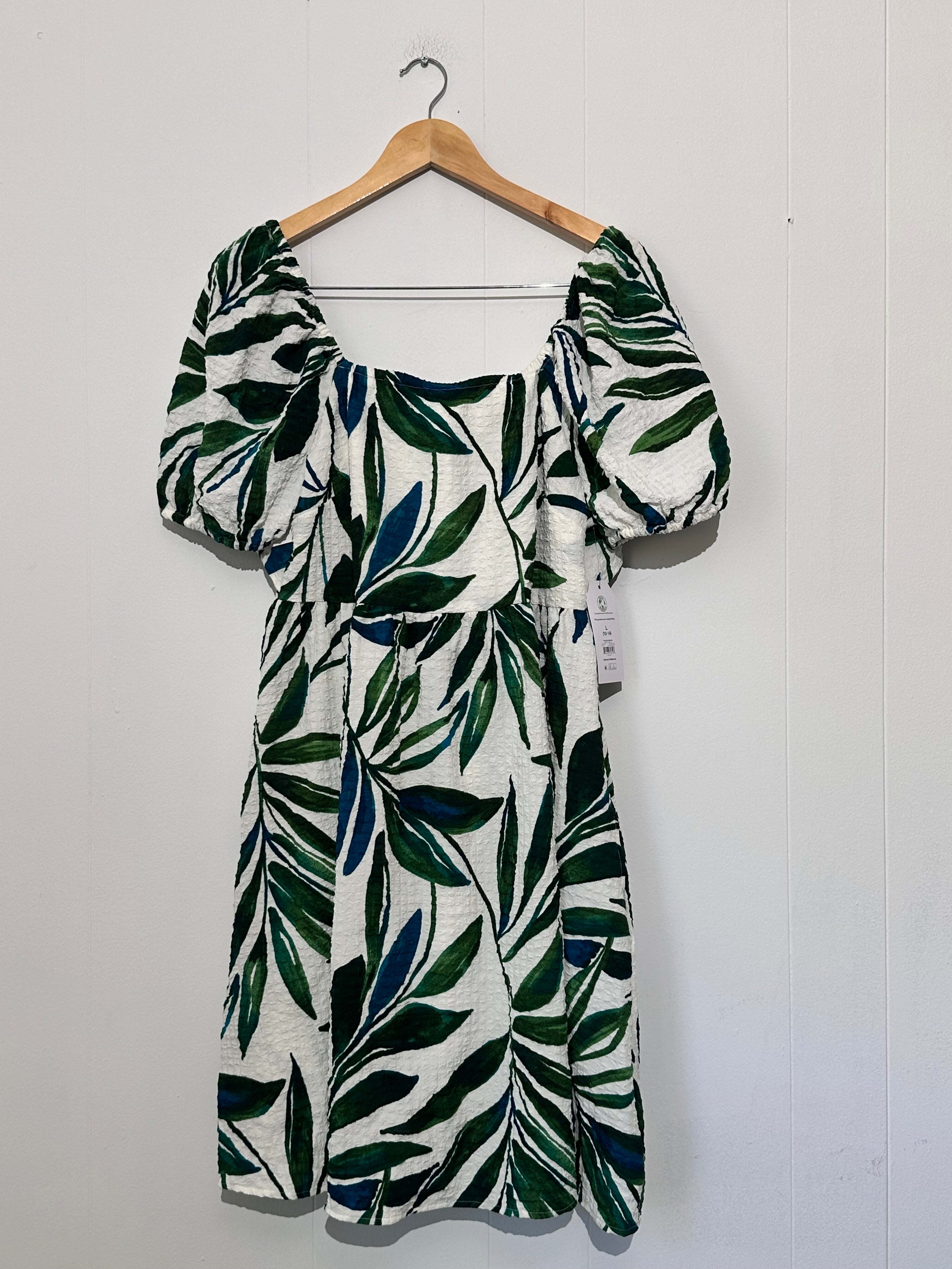 Time and Tru Botanical print Puff Sleeve Mini Dress Size Large