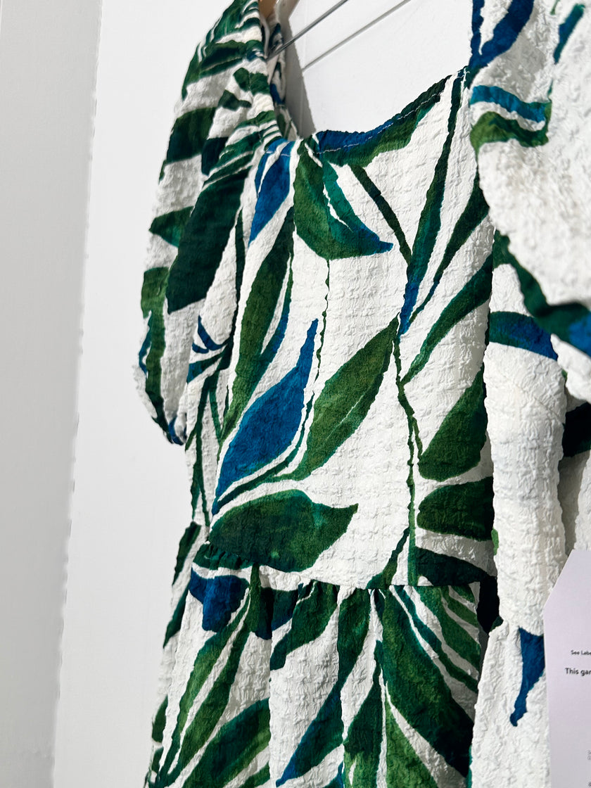 Time and Tru Botanical print Puff Sleeve Mini Dress Size Large