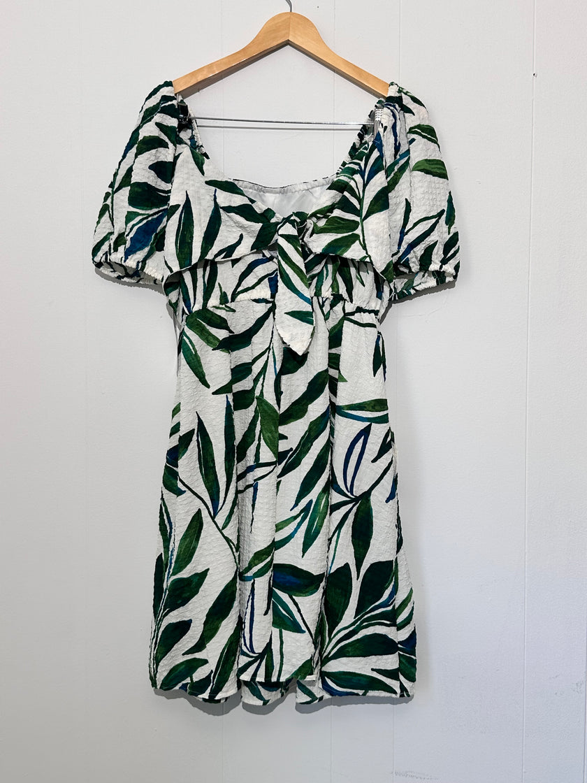 Time and Tru Botanical print Puff Sleeve Mini Dress Size Large