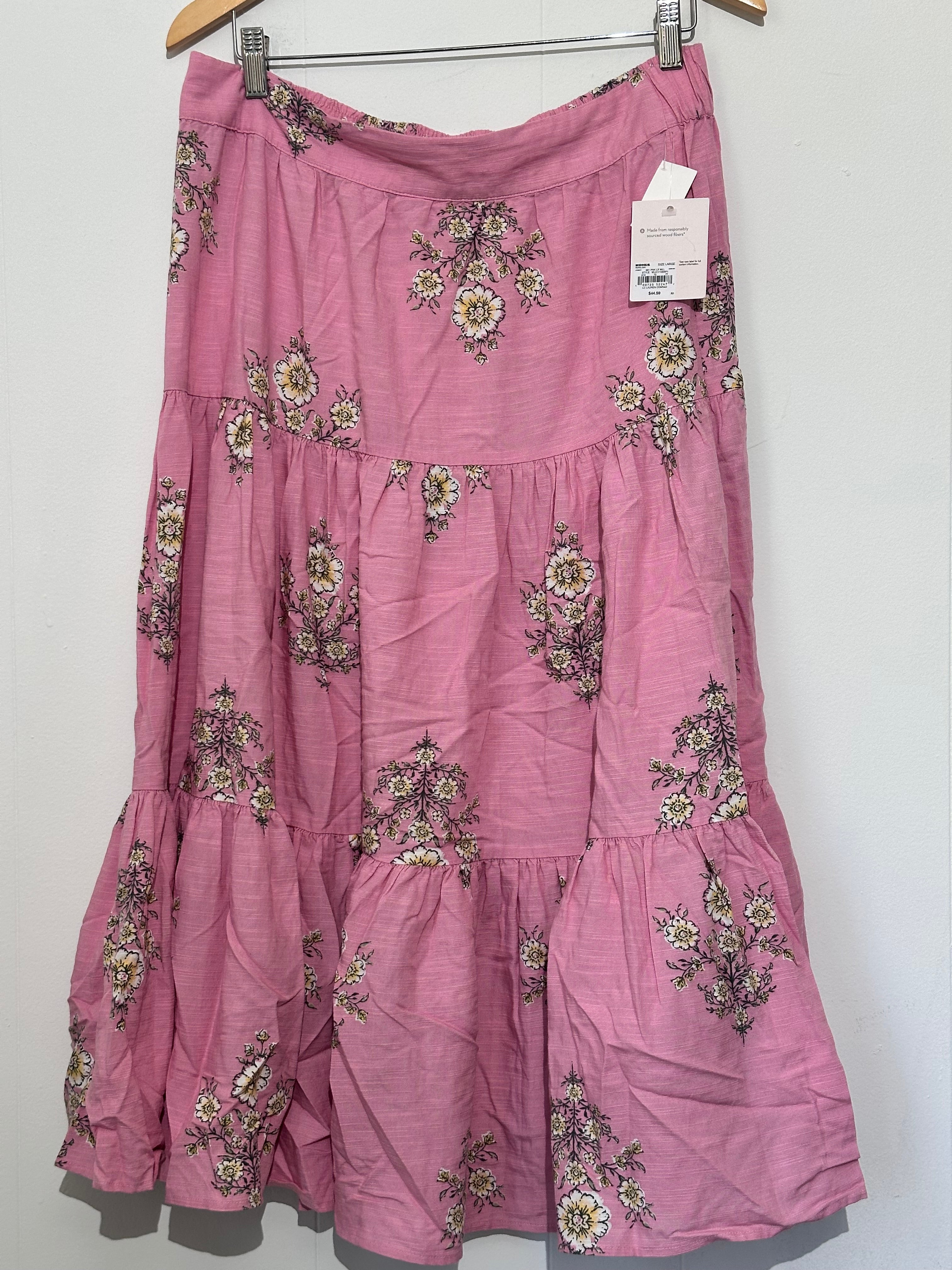 Lauren Conrad Pink Floral Tiered Midi Skirt Large