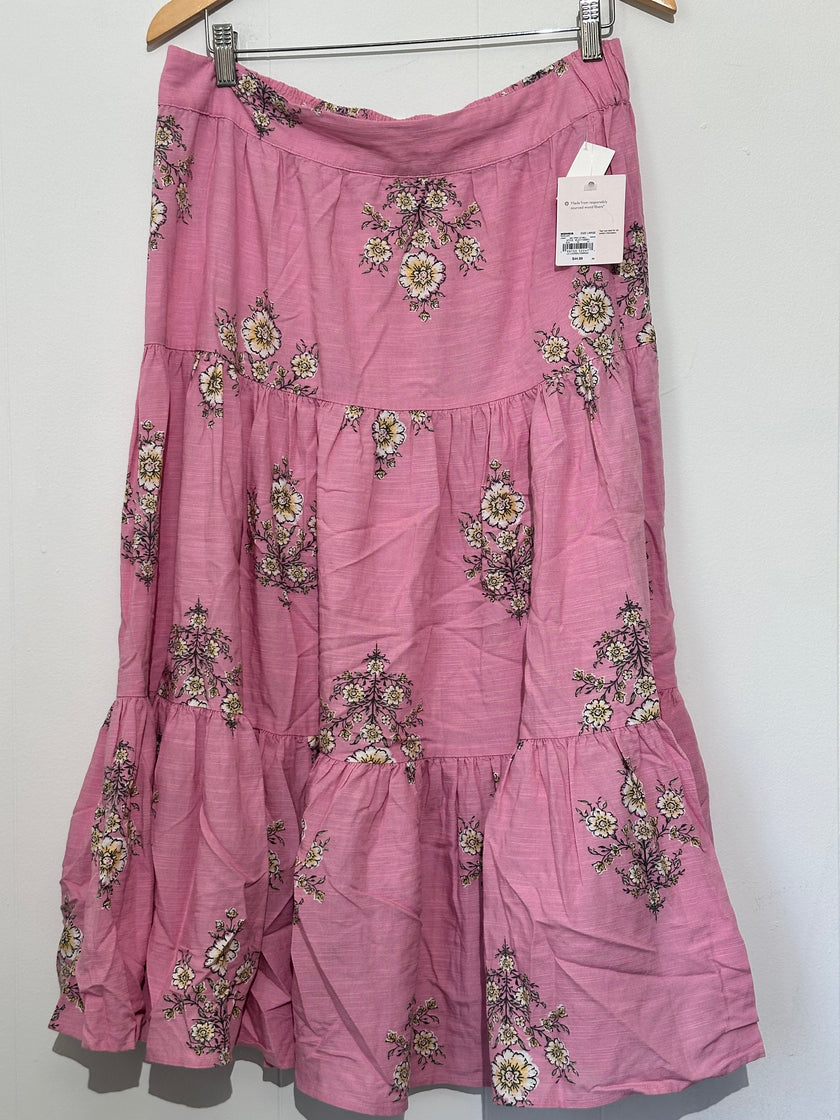 Lauren Conrad Pink Floral Tiered Midi Skirt Large