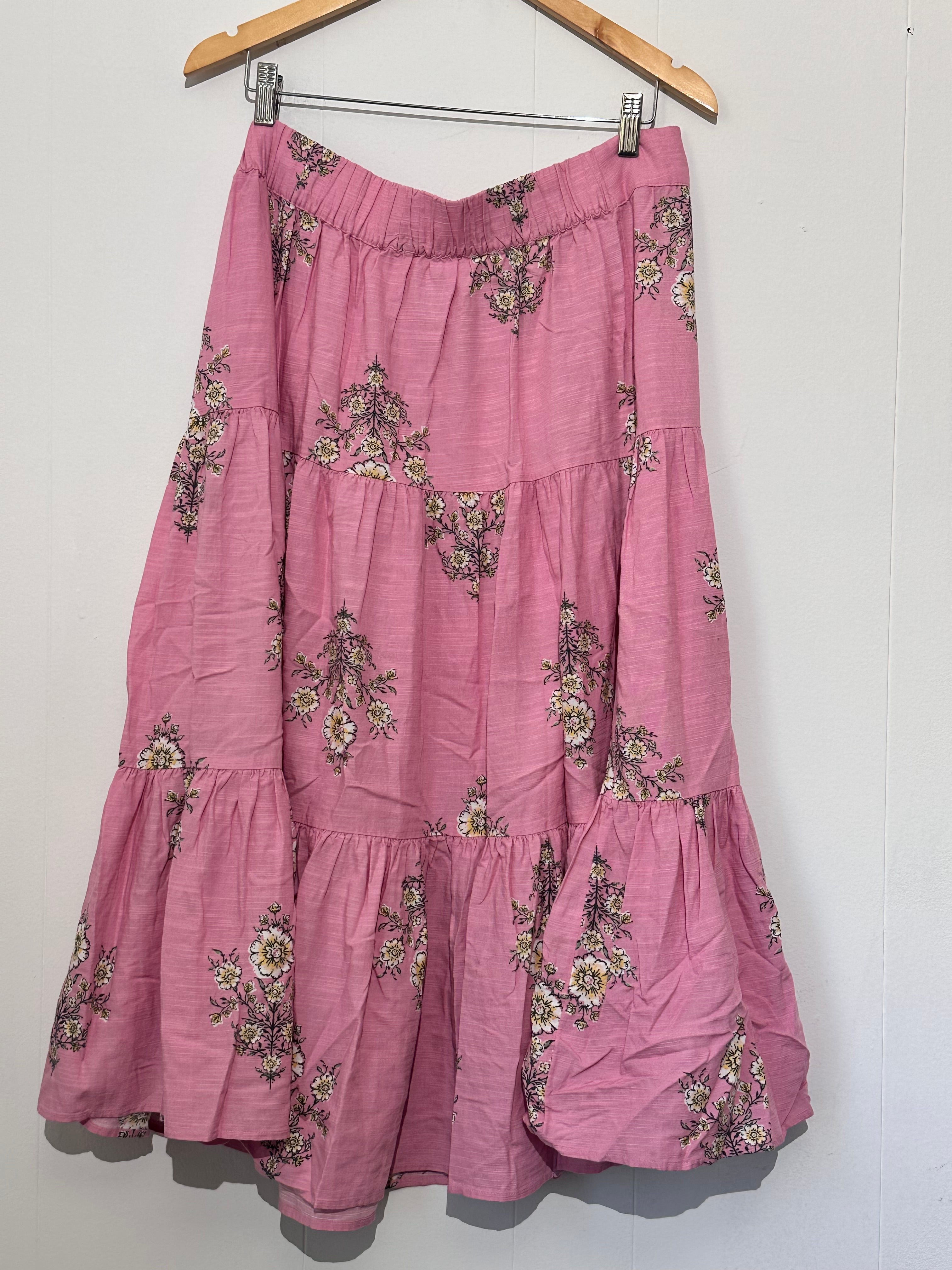 Lauren Conrad Pink Floral Tiered Midi Skirt Large