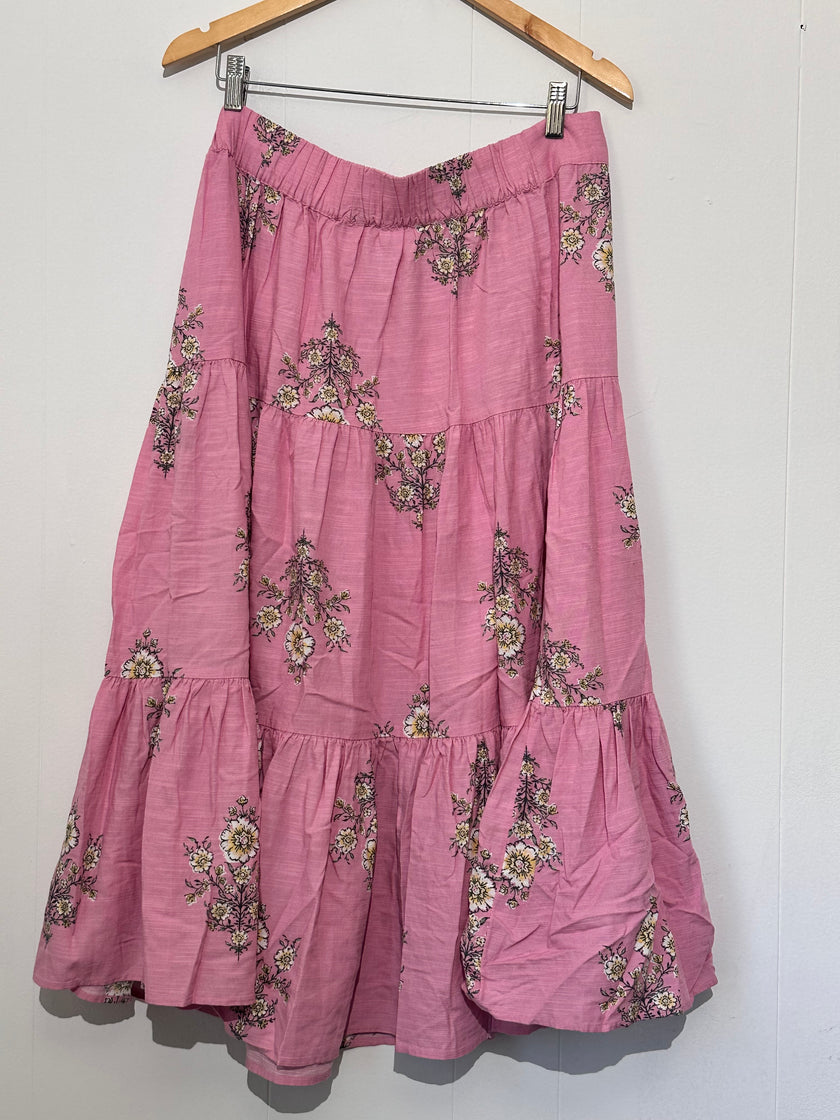 Lauren Conrad Pink Floral Tiered Midi Skirt Large