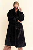 Black Embossed Single Breasted Fur Coat